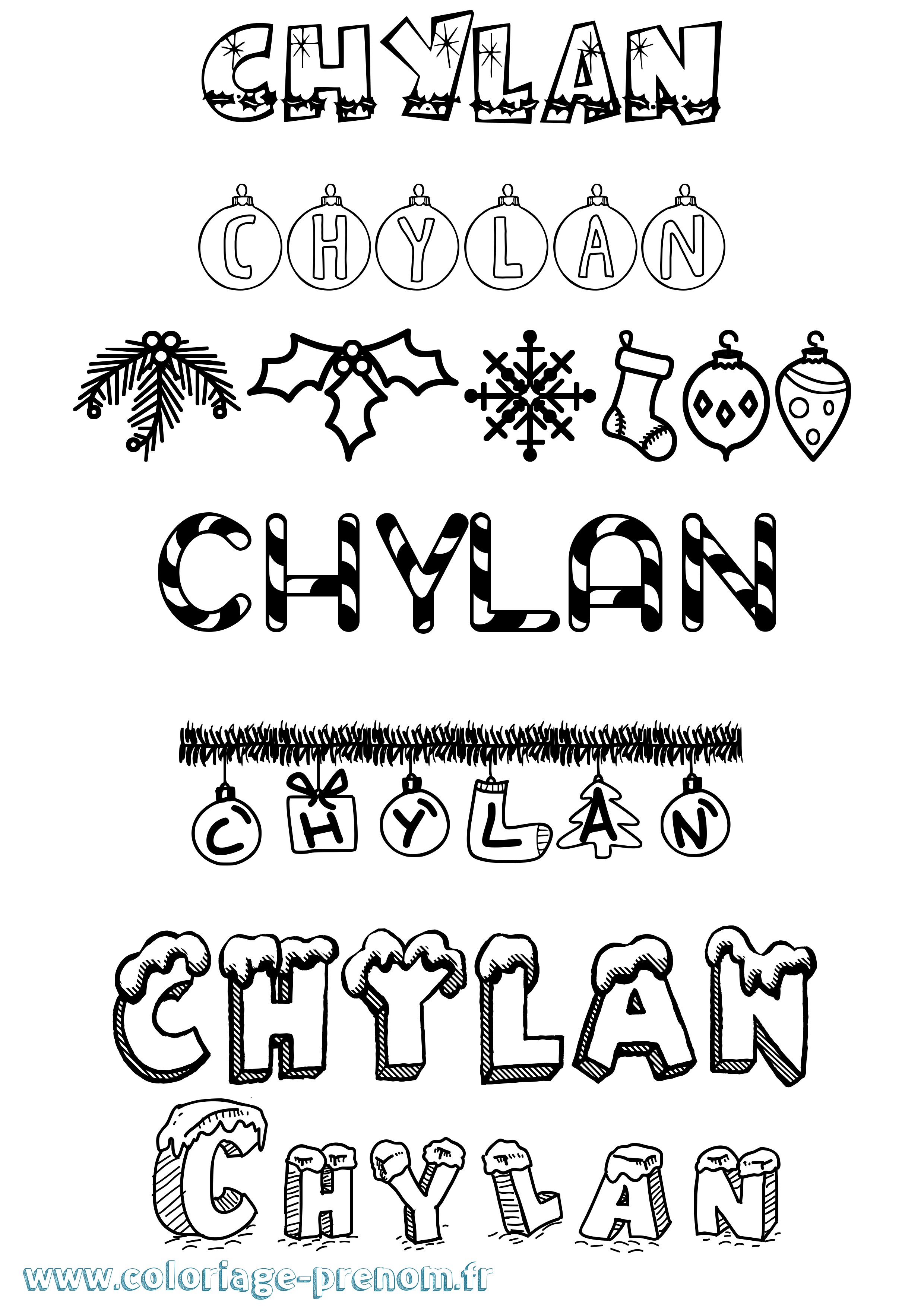 Coloriage Chylan Noël Coloriage prénom Chylan Noël