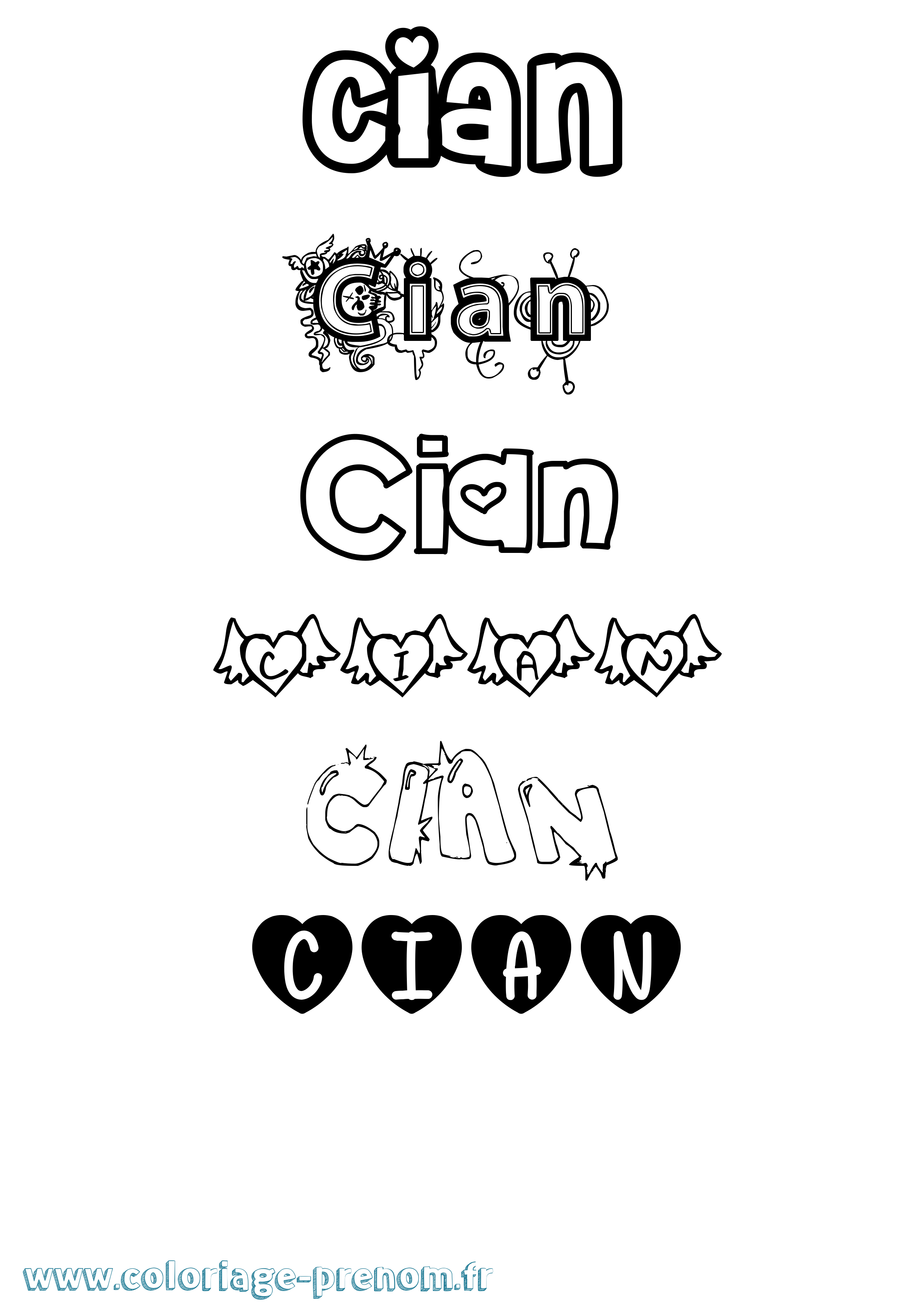 Coloriage prénom Cian Girly
