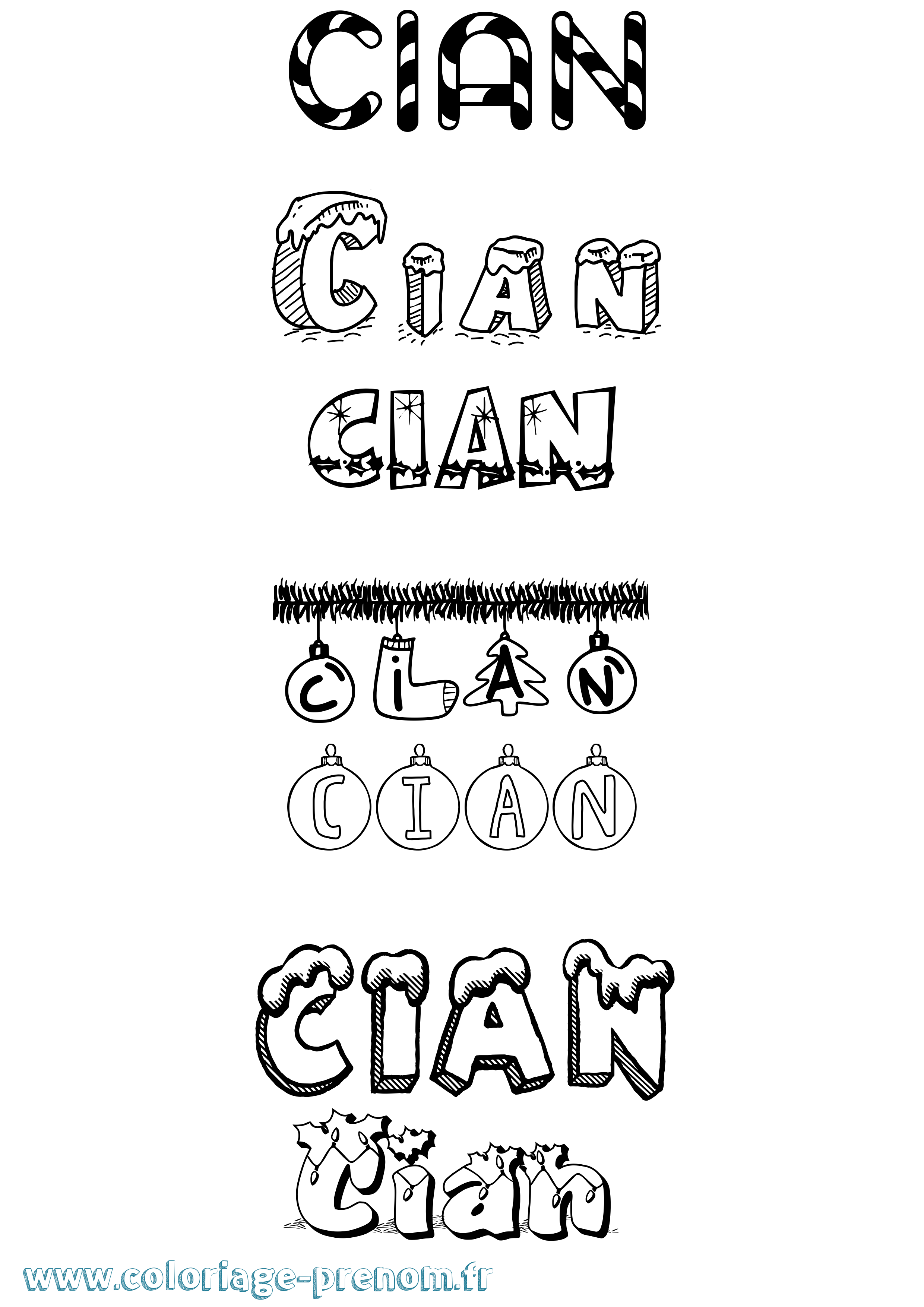 Coloriage Cian Noël Coloriage prénom Cian Noël