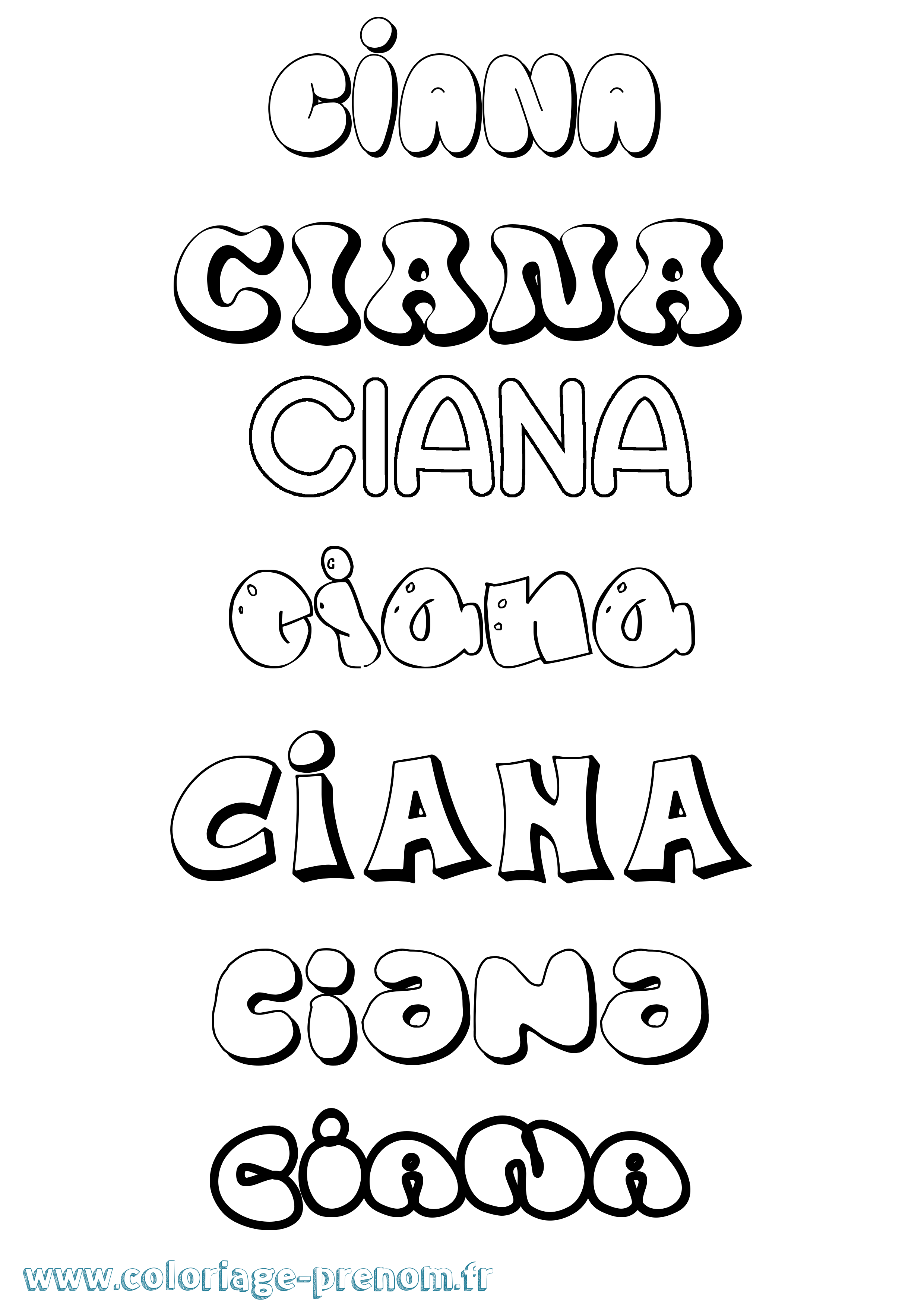 Coloriage Ciana Bubble Coloriage prénom Ciana Bubble
