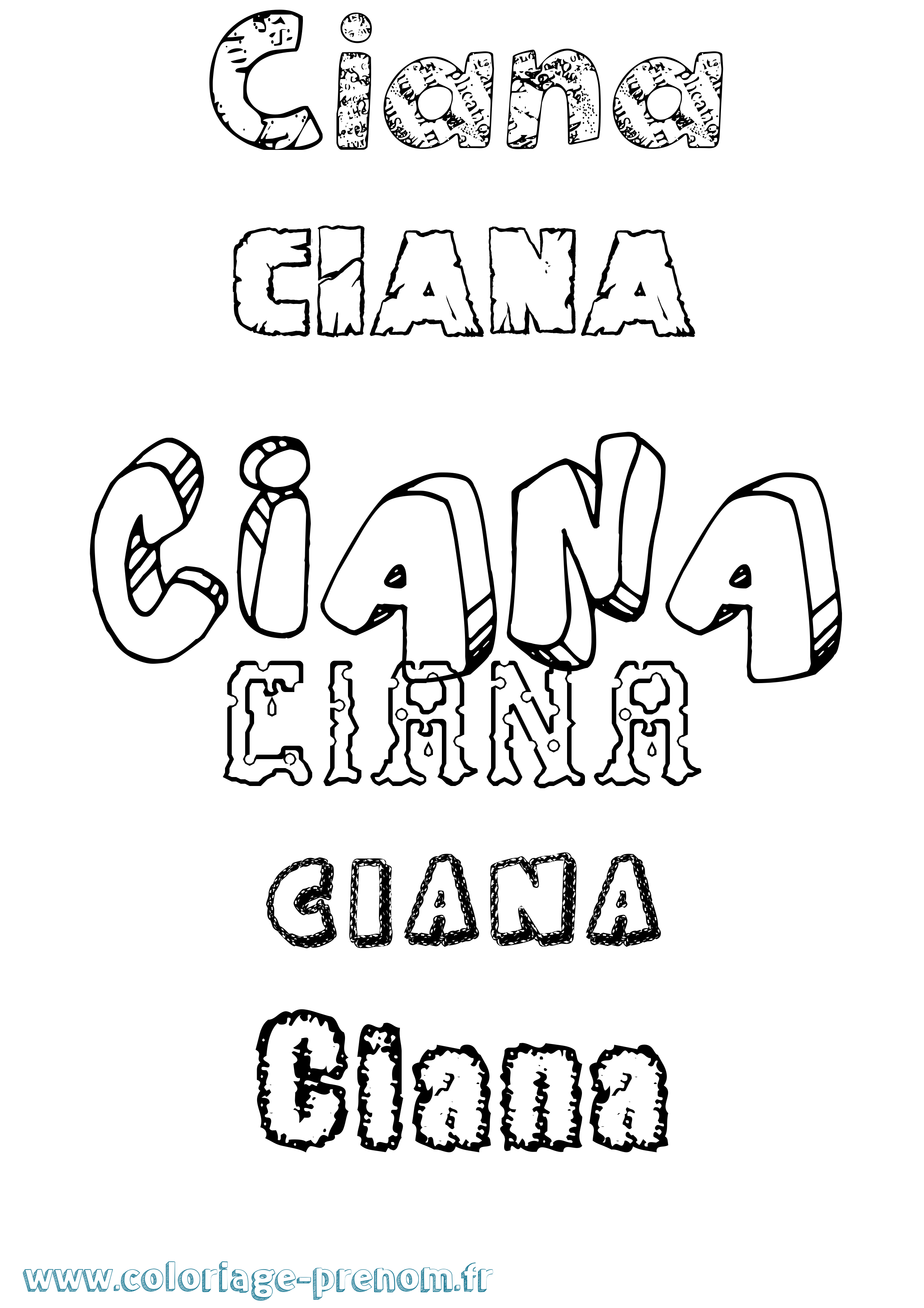 Coloriage Ciana Destructuré Coloriage prénom Ciana Destructuré