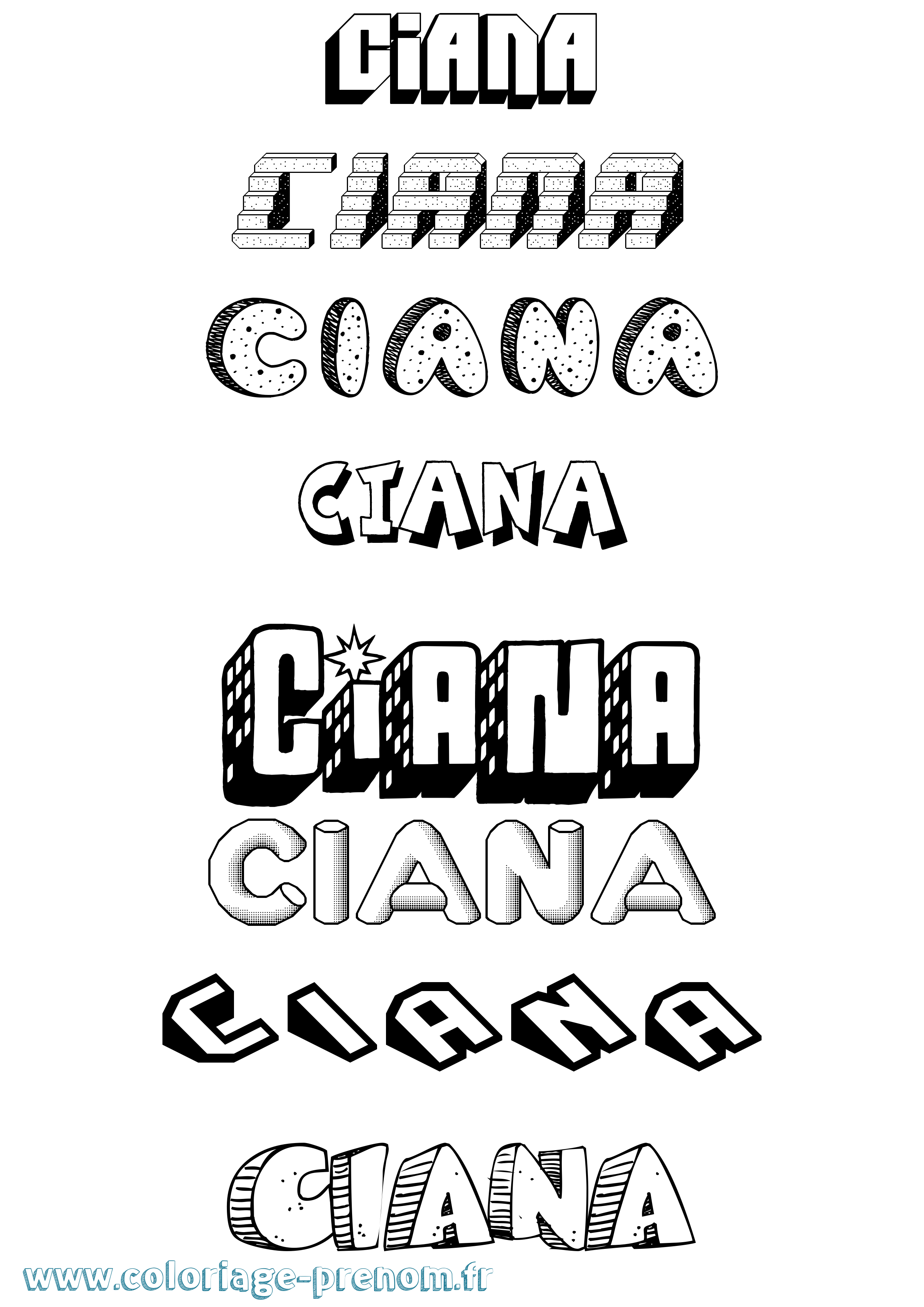 Coloriage Ciana Effet 3D Coloriage prénom Ciana Effet 3D