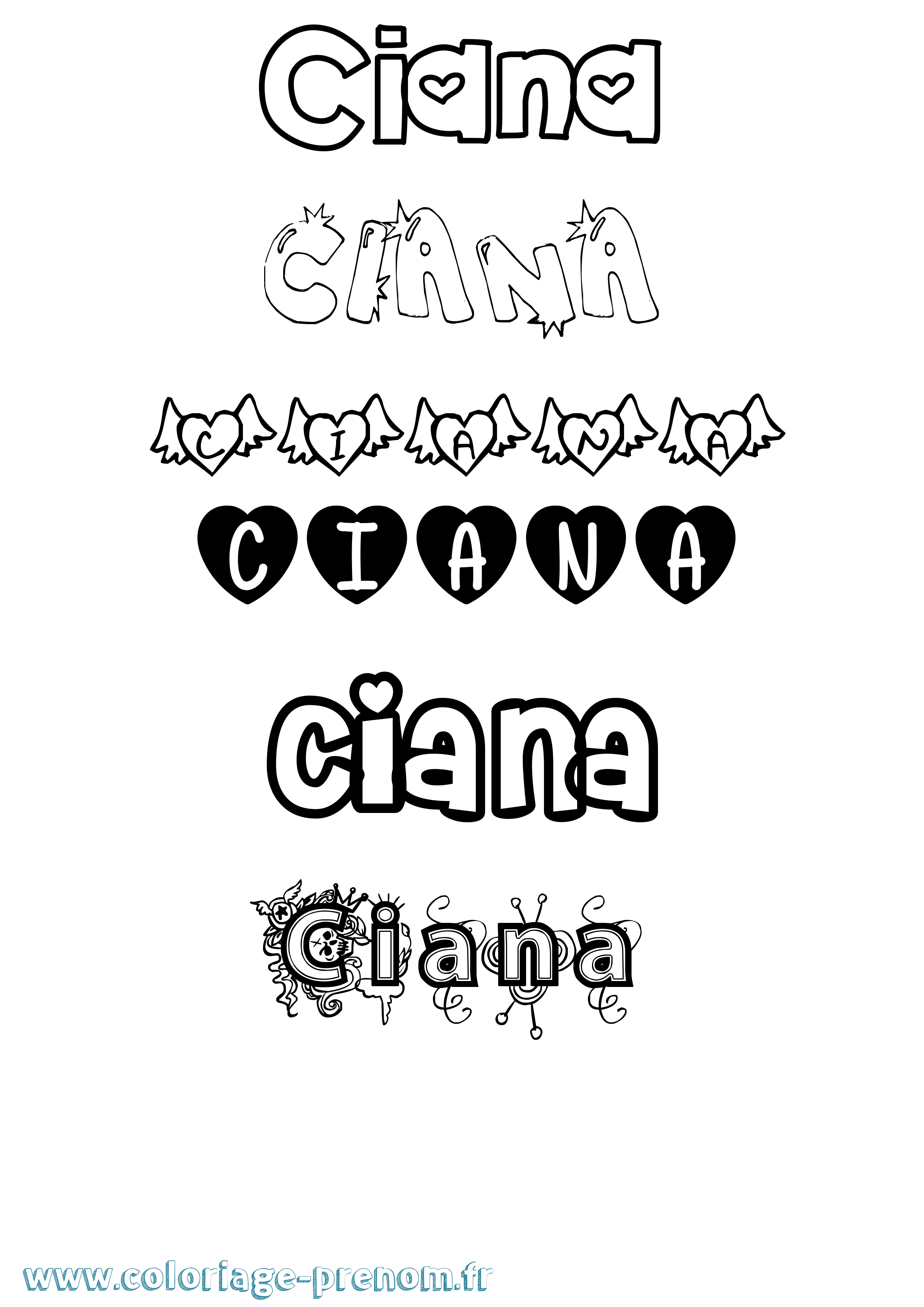 Coloriage Ciana Girly Coloriage prénom Ciana Girly