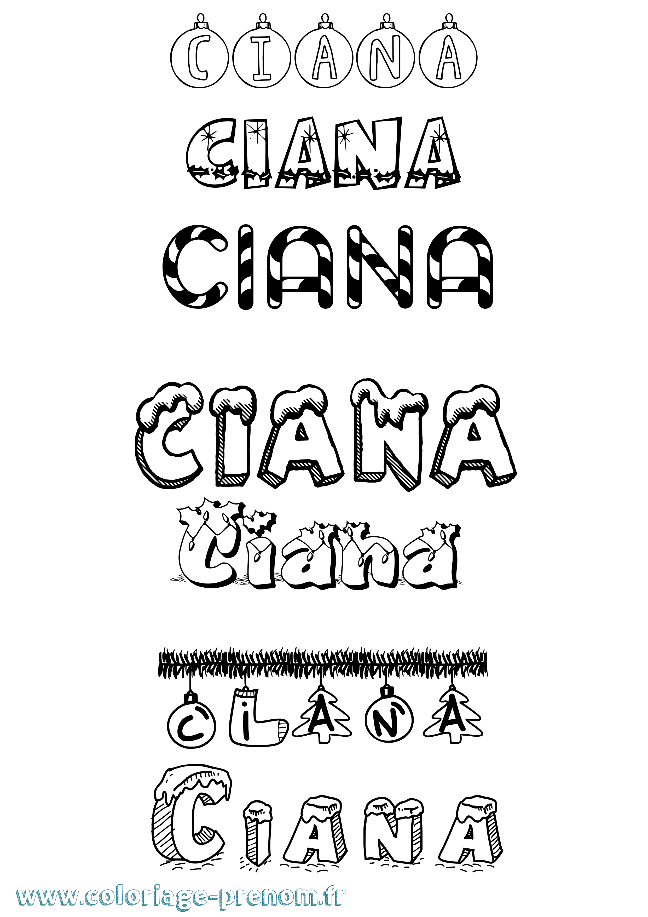 Coloriage Ciana Noël Coloriage prénom Ciana Noël