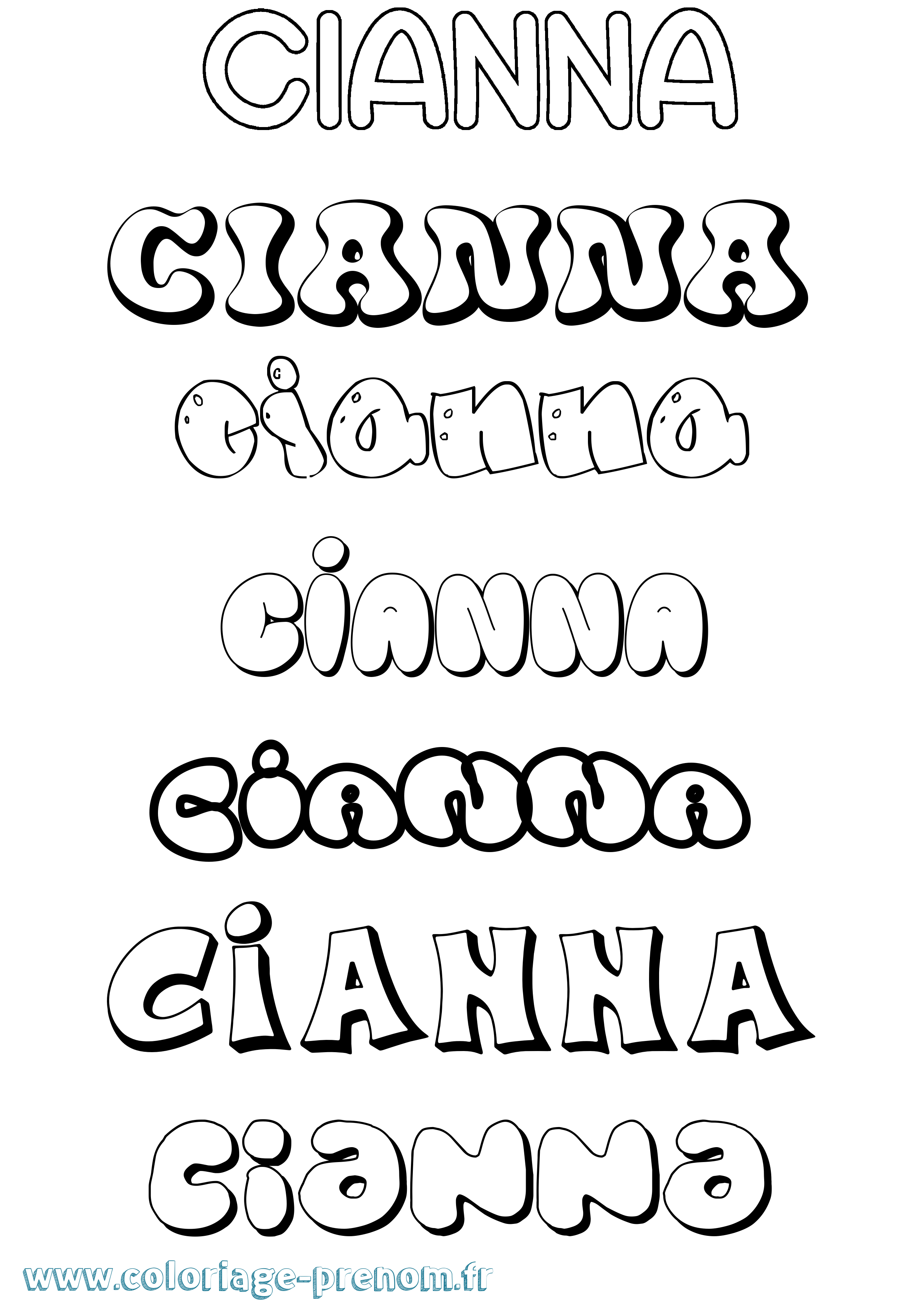 Coloriage prénom Cianna Bubble