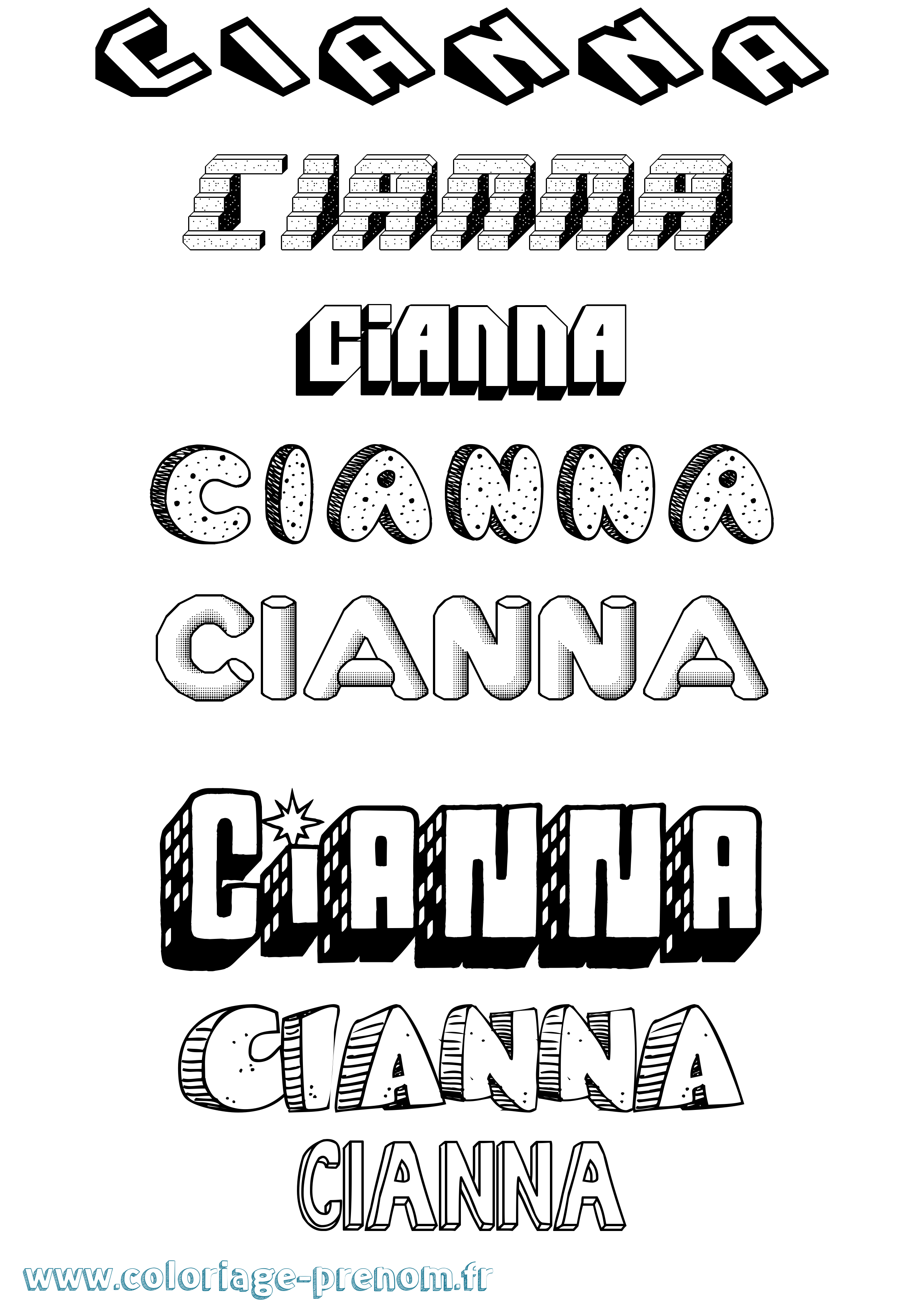 Coloriage prénom Cianna Effet 3D