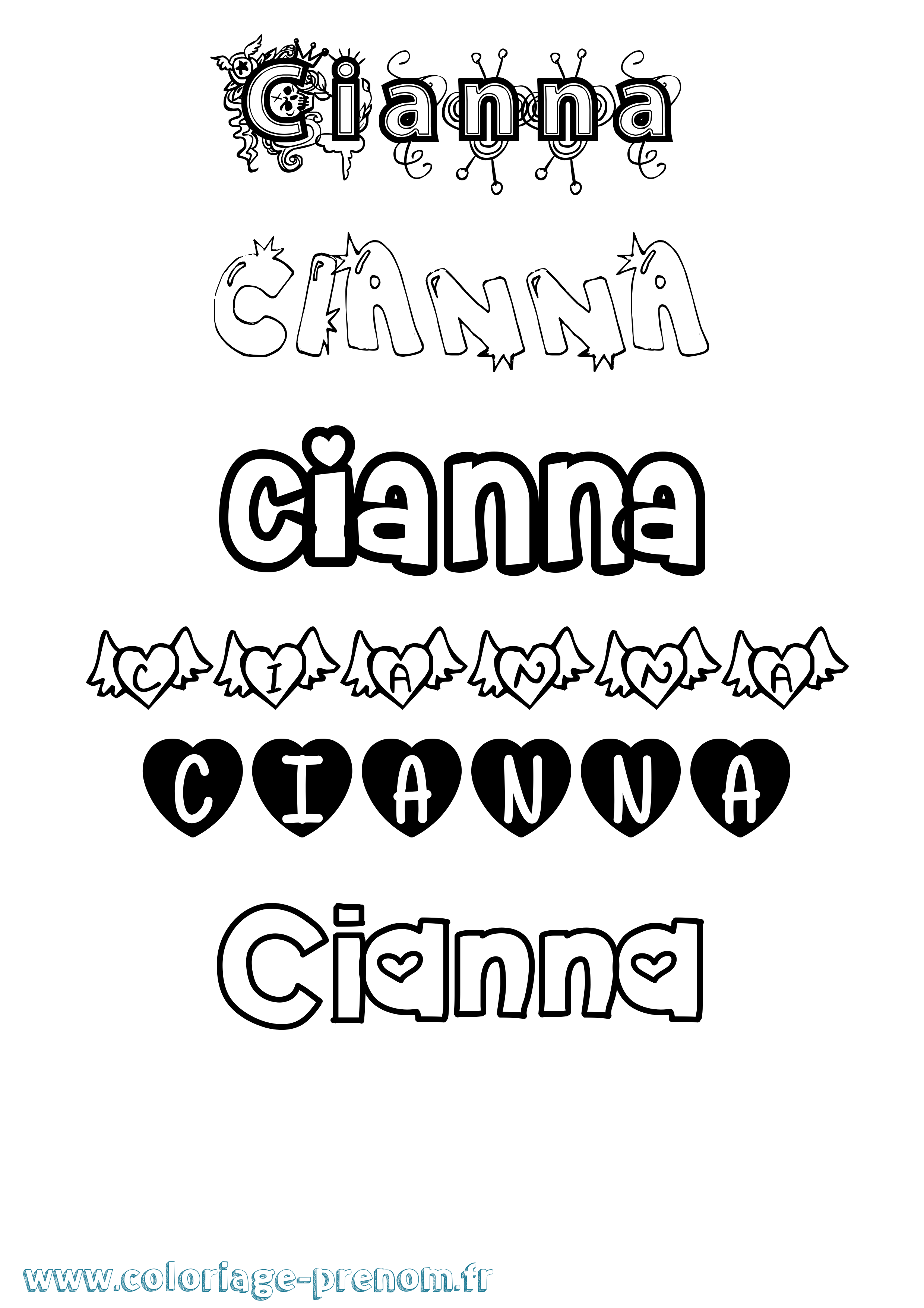 Coloriage prénom Cianna Girly