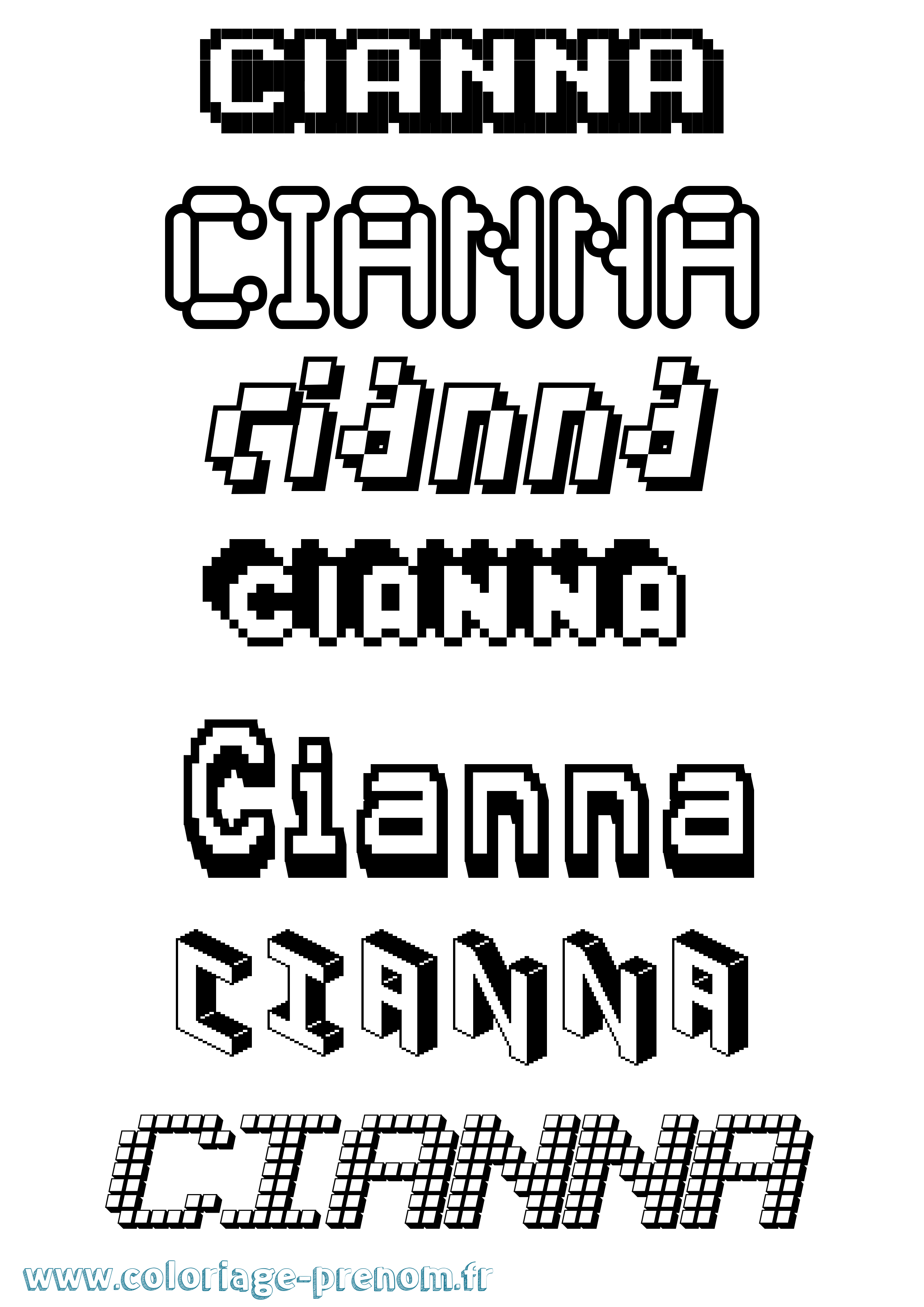 Coloriage prénom Cianna Pixel
