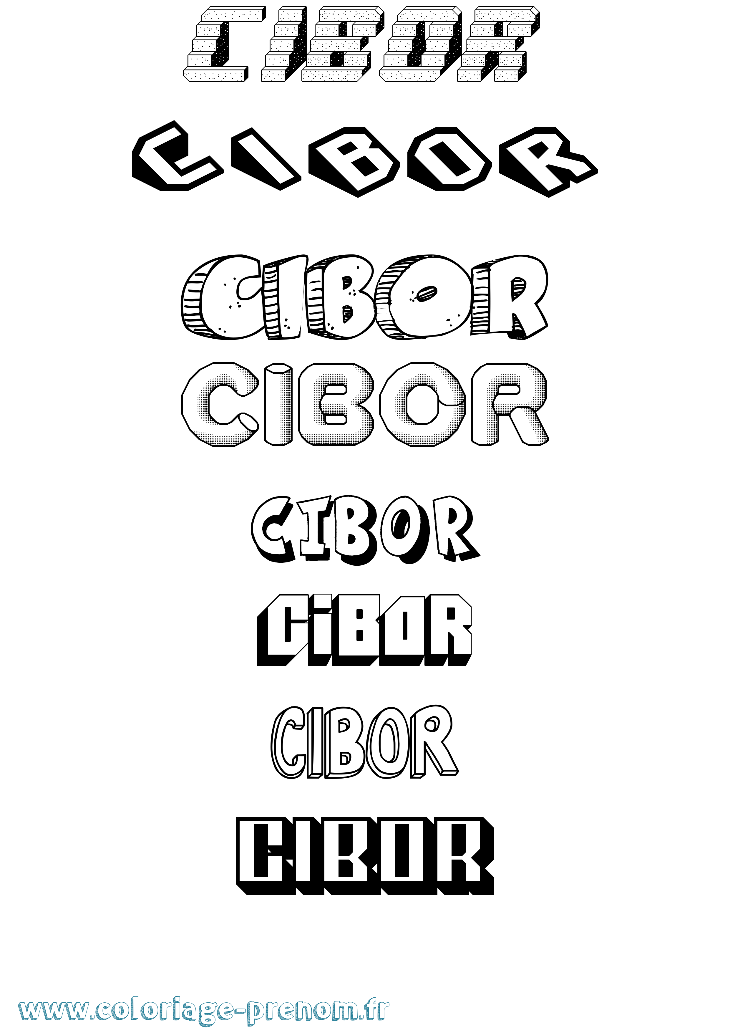 Coloriage prénom Cibor Effet 3D