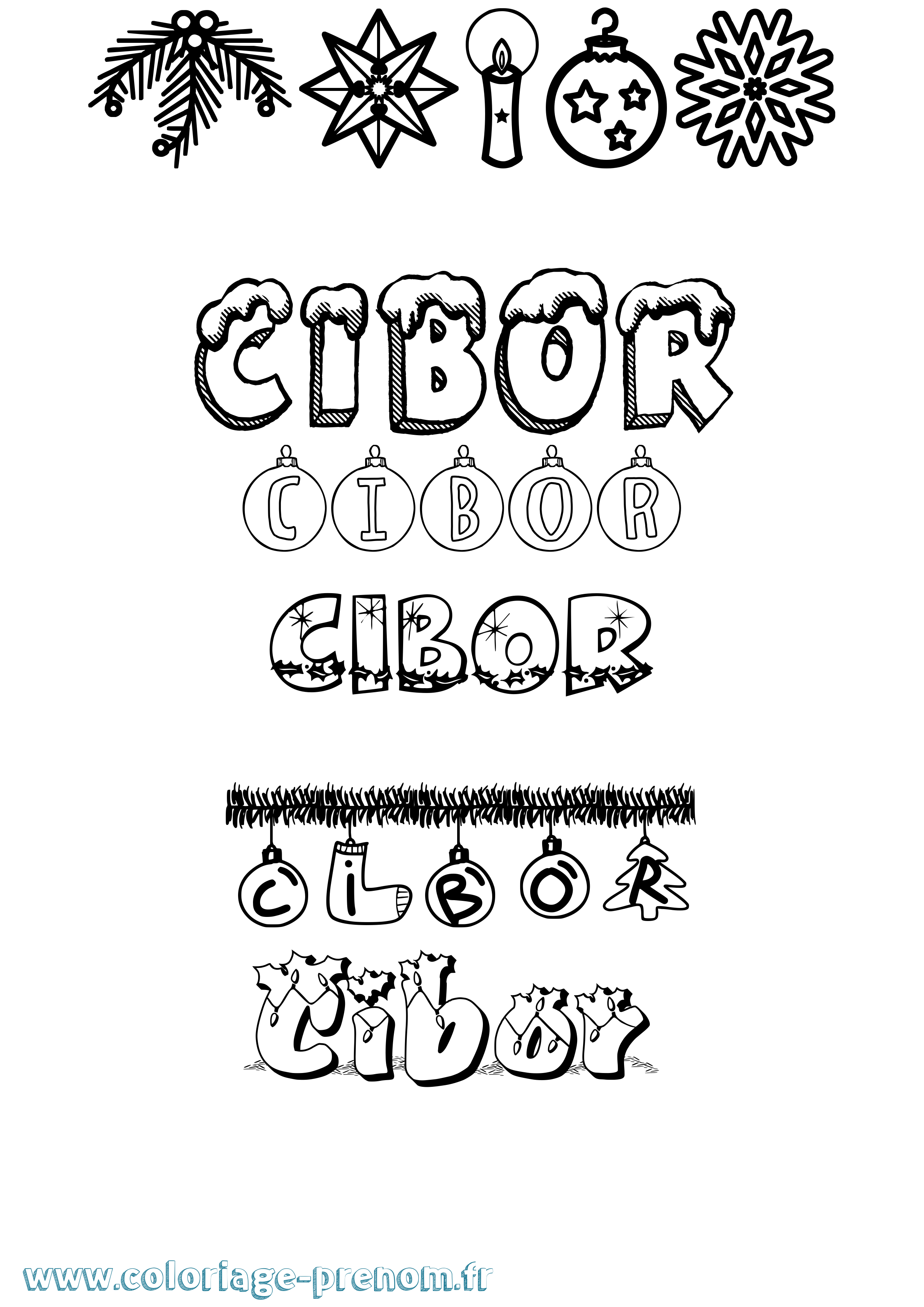 Coloriage Cibor Noël Coloriage prénom Cibor Noël