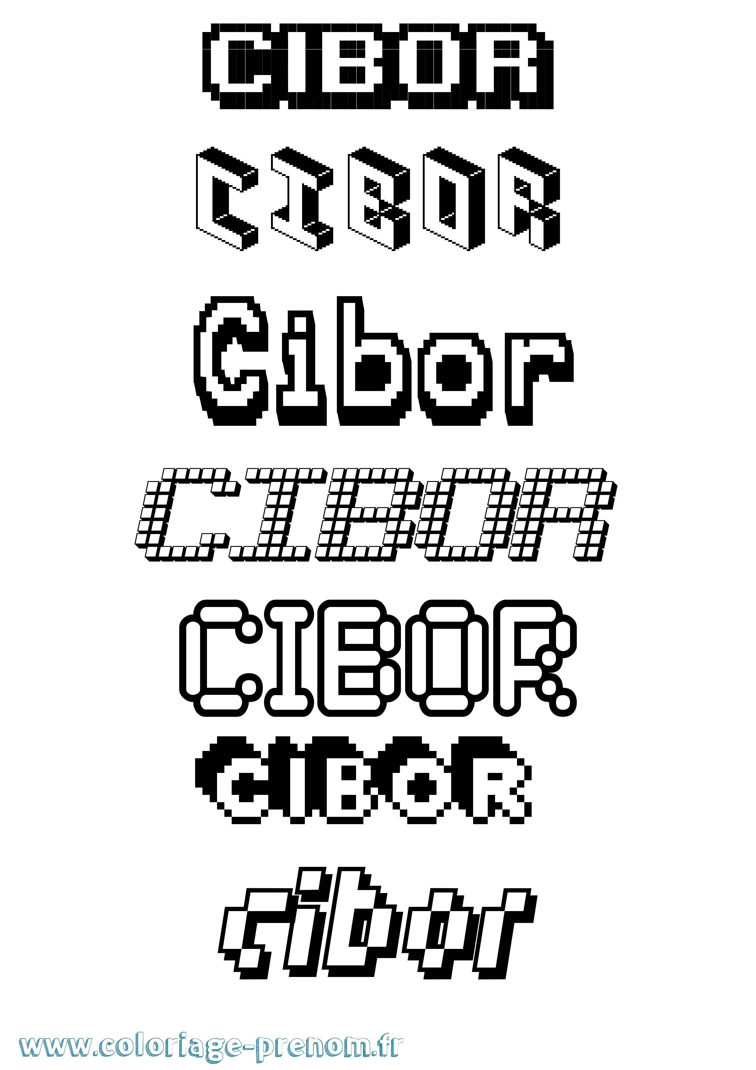Coloriage prénom Cibor Pixel