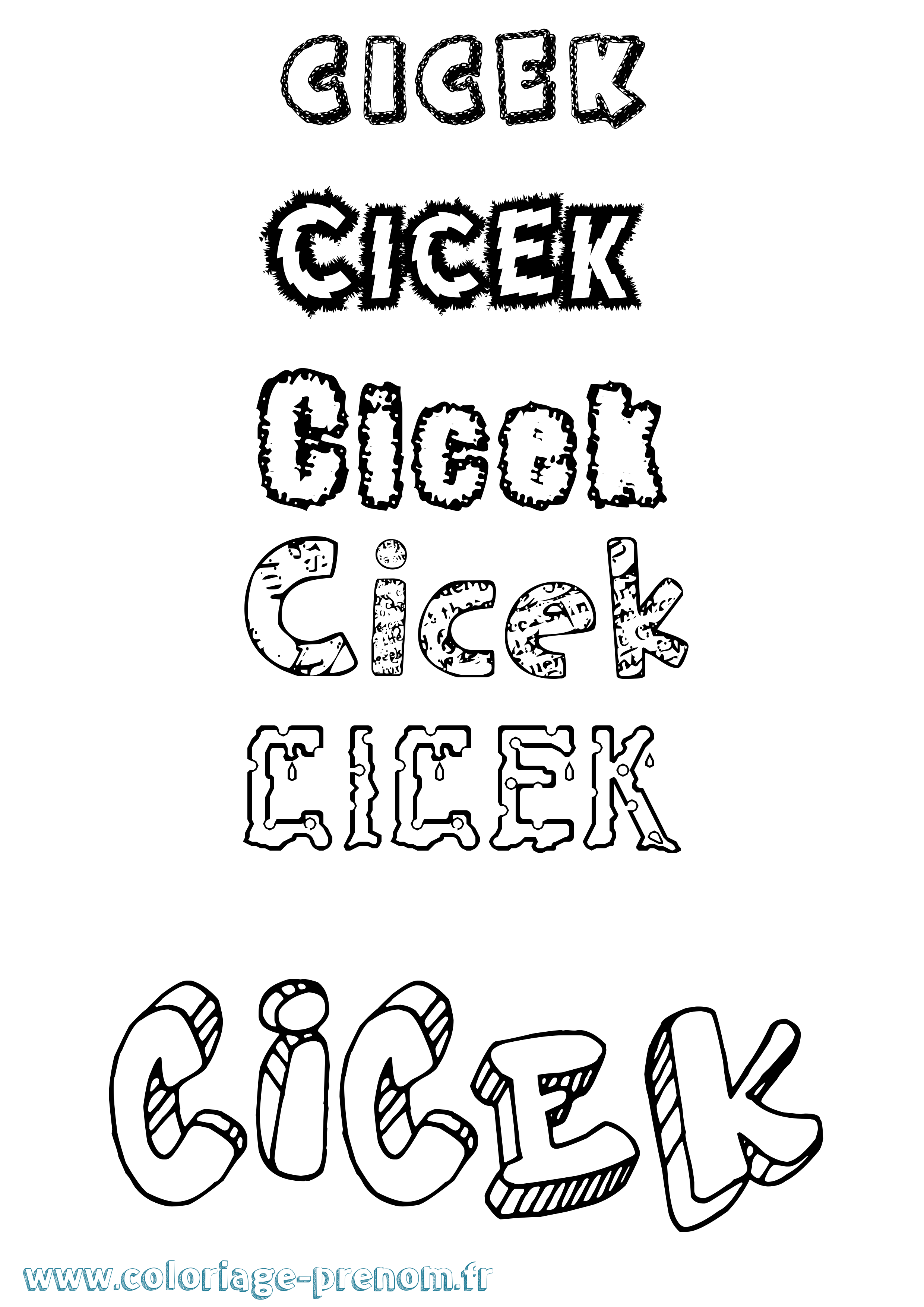 Coloriage Cicek Destructuré Coloriage prénom Cicek Destructuré