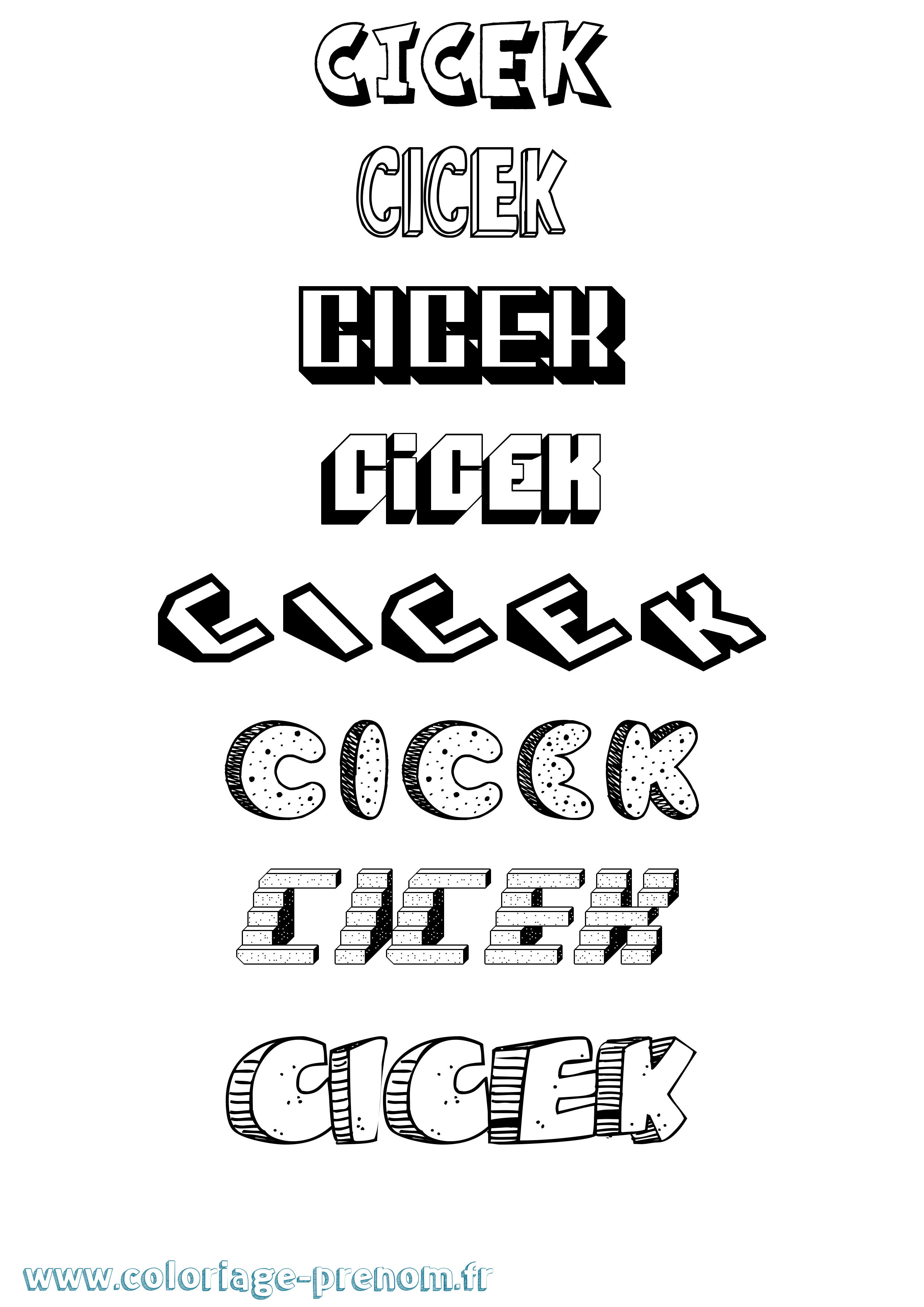 Coloriage Cicek Effet 3D Coloriage prénom Cicek Effet 3D