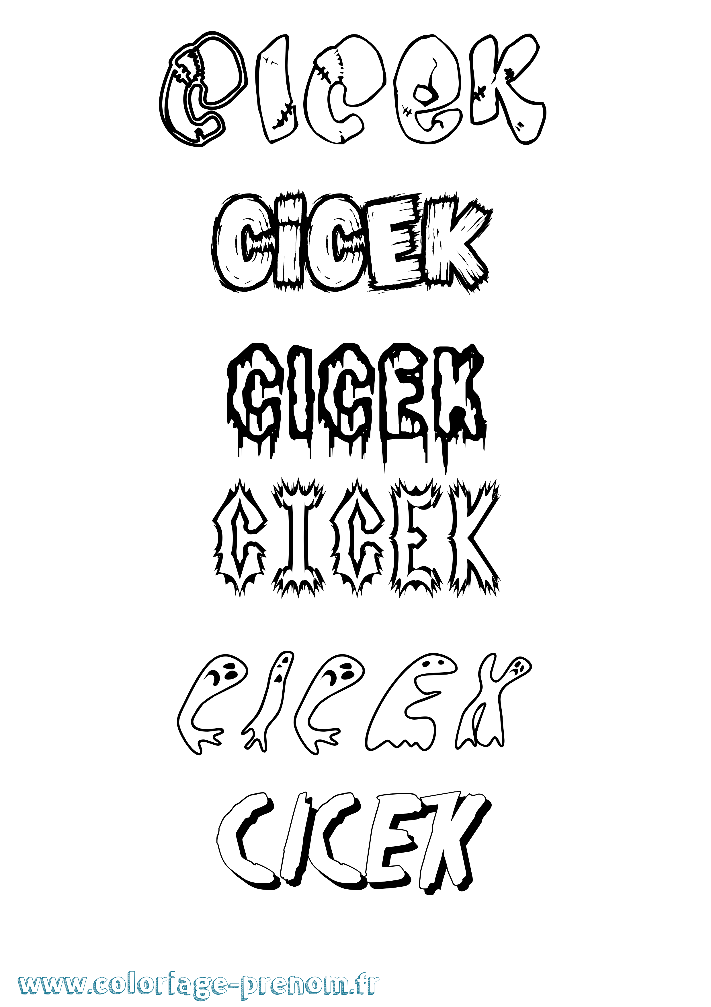 Coloriage Cicek Frisson Coloriage prénom Cicek Frisson