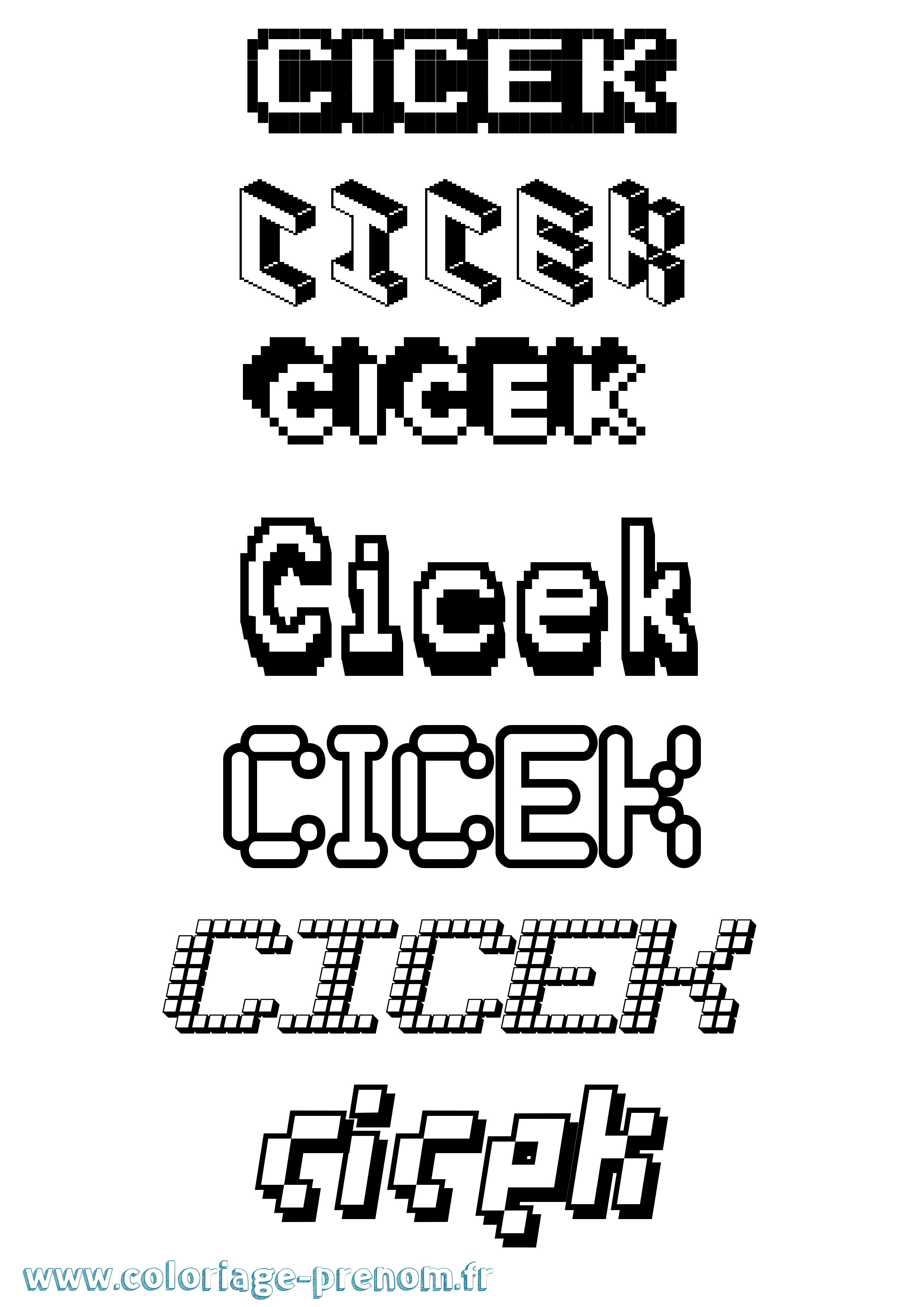 Coloriage prénom Cicek Pixel