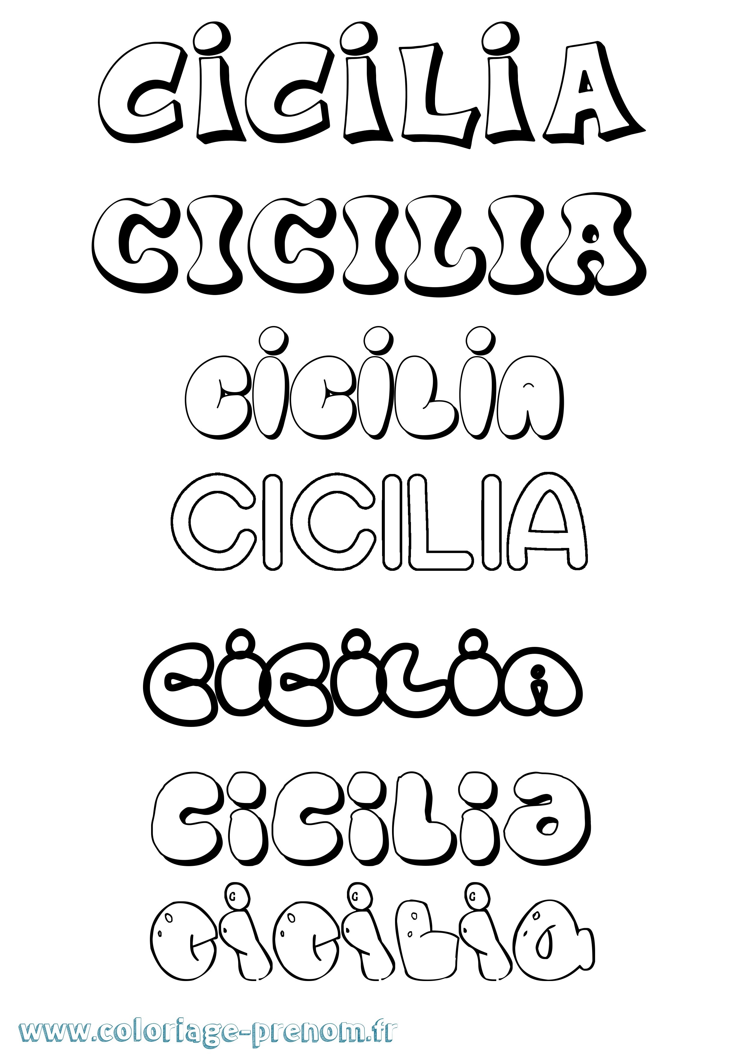 Coloriage prénom Cicilia Bubble