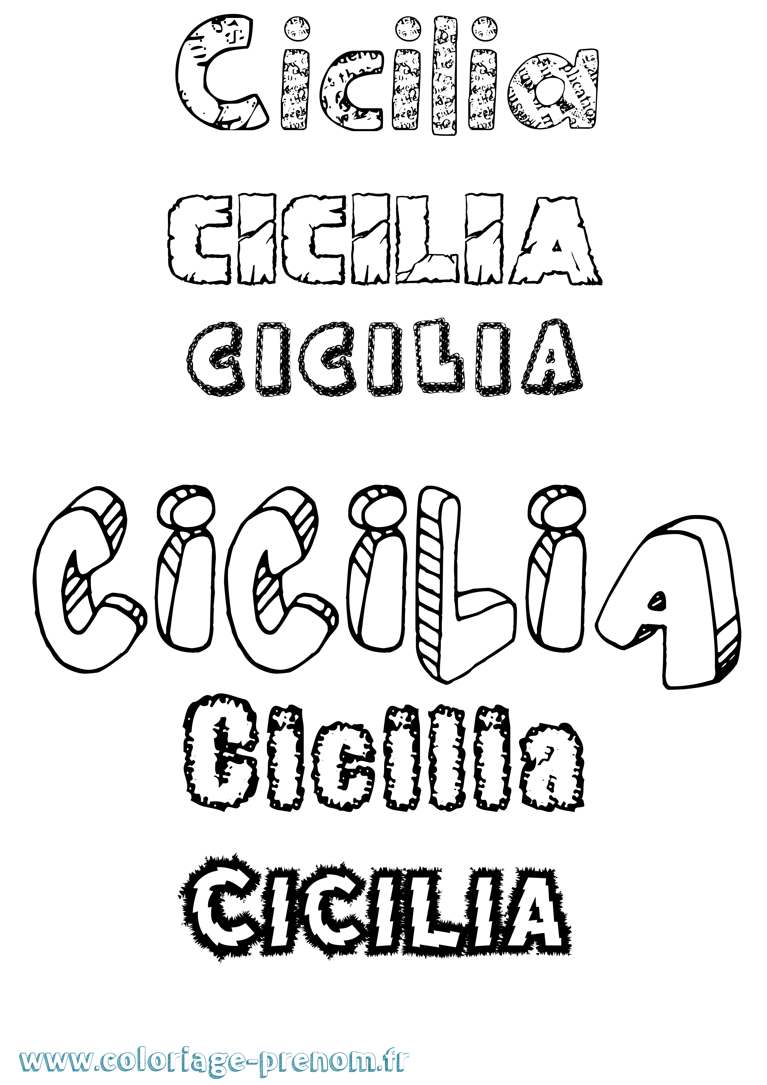Coloriage prénom Cicilia Destructuré