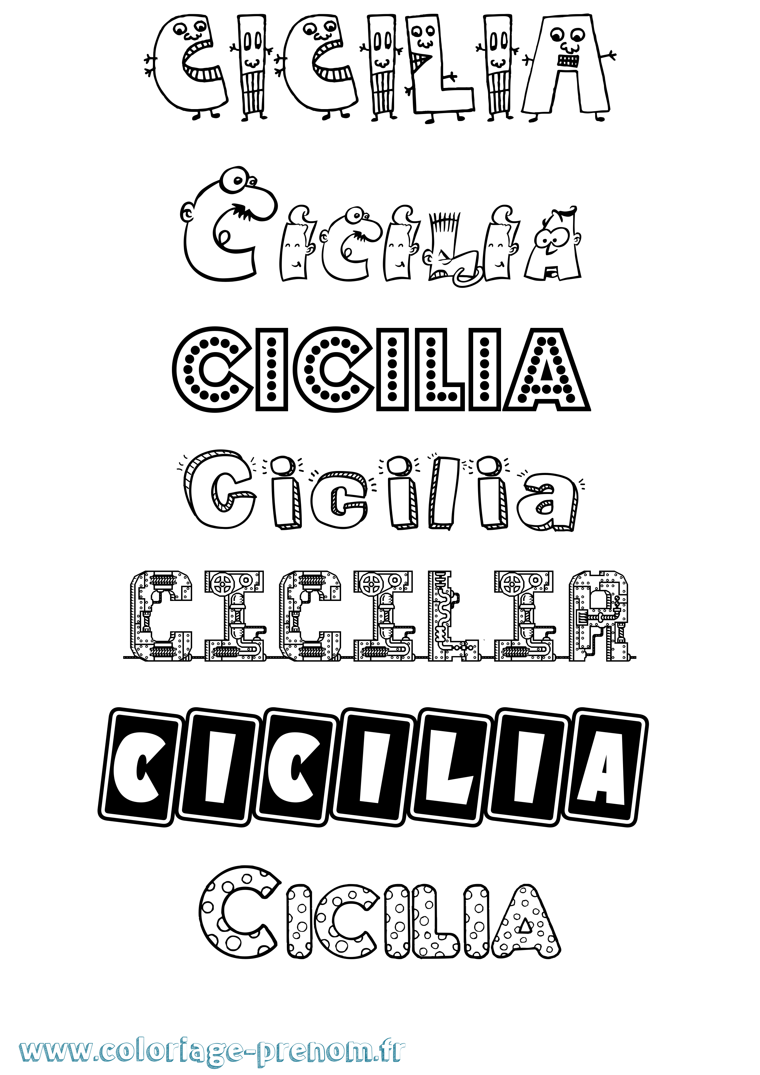 Coloriage prénom Cicilia Fun