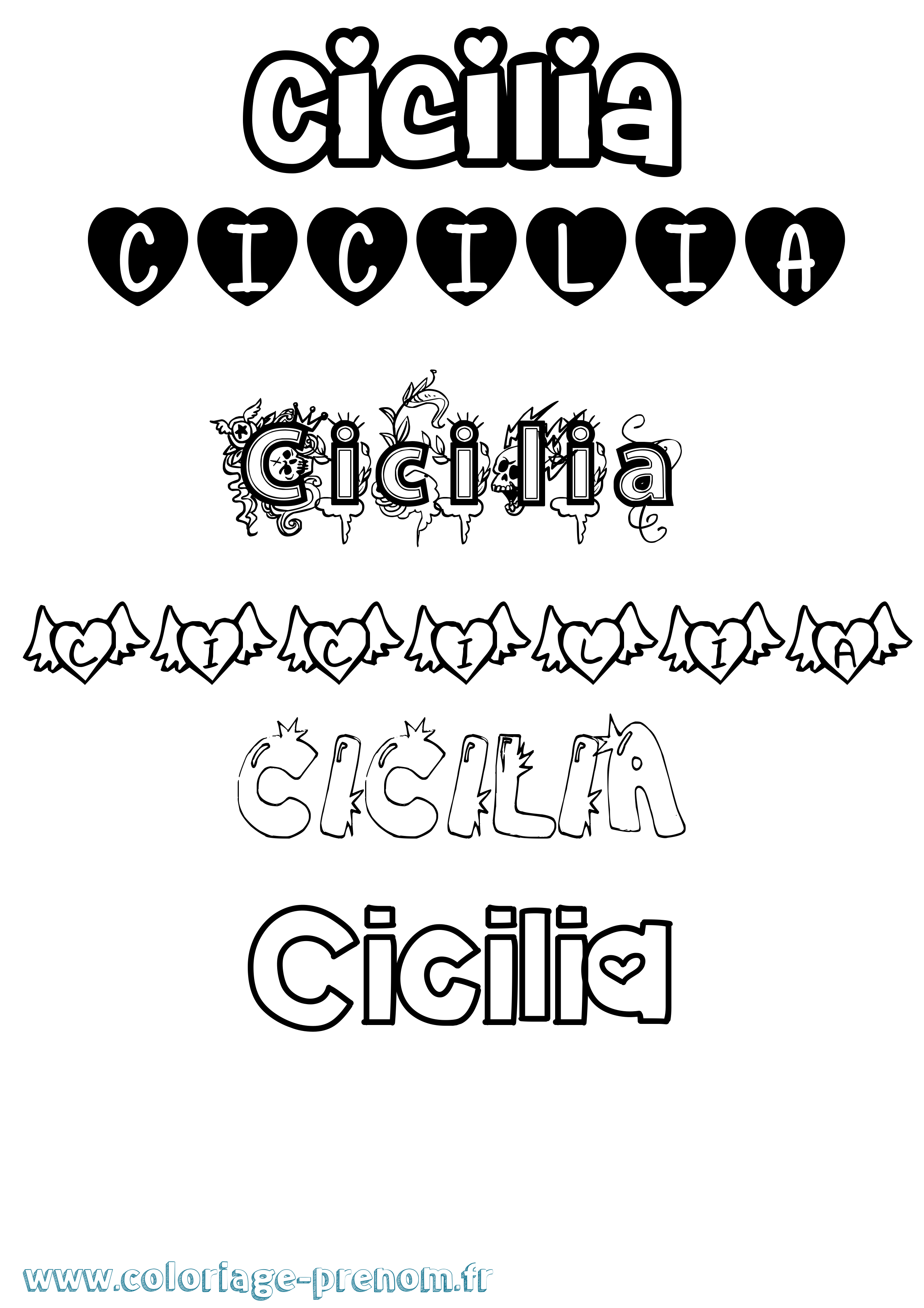 Coloriage prénom Cicilia Girly