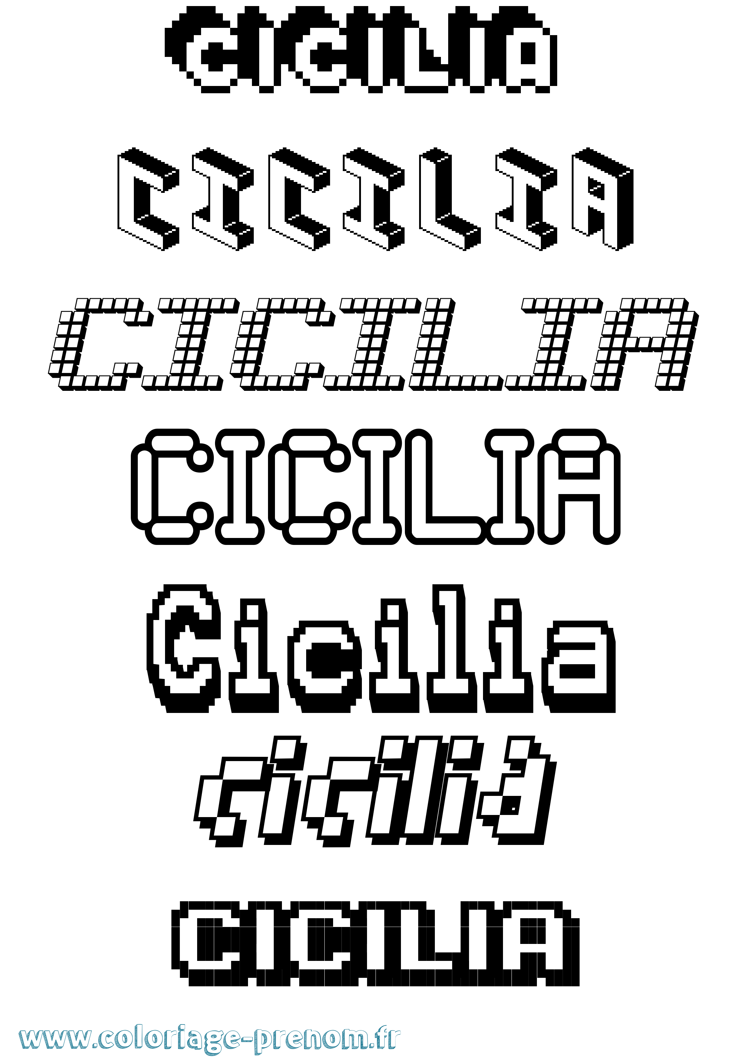 Coloriage prénom Cicilia Pixel