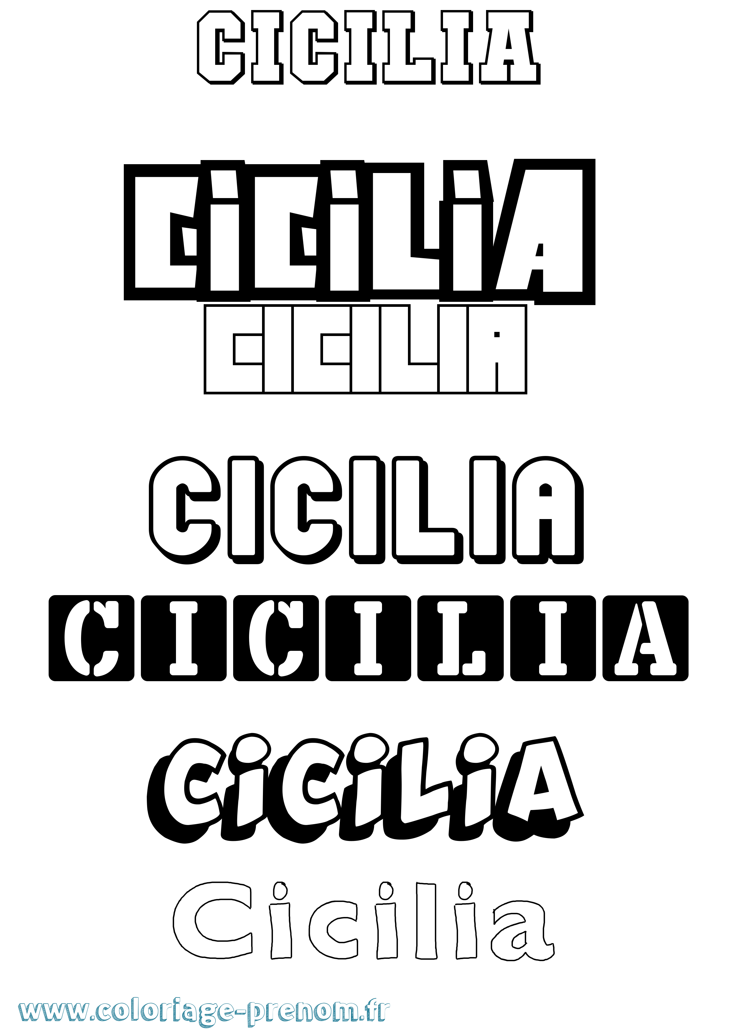 Coloriage prénom Cicilia Simple