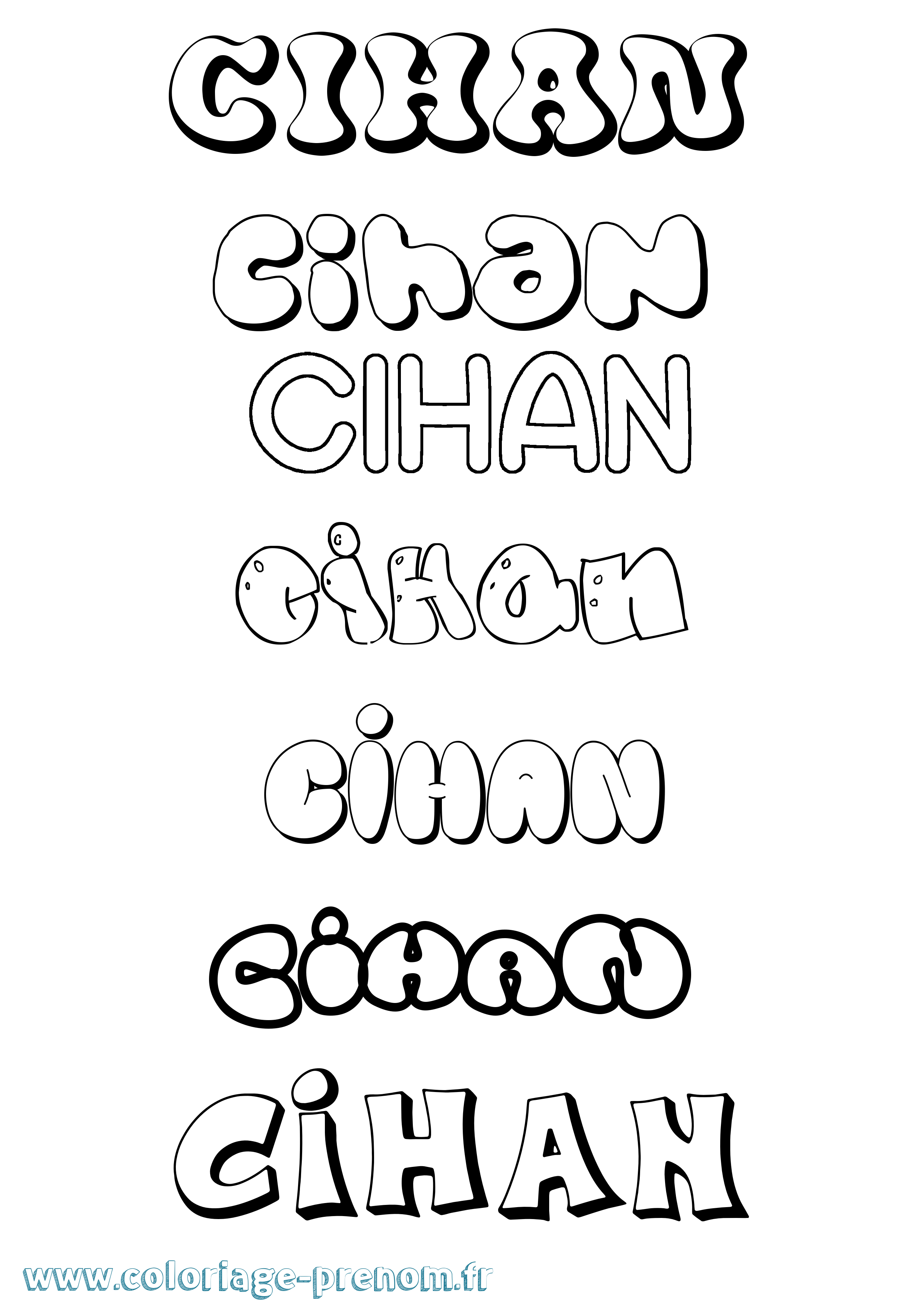 Coloriage prénom Cihan Bubble