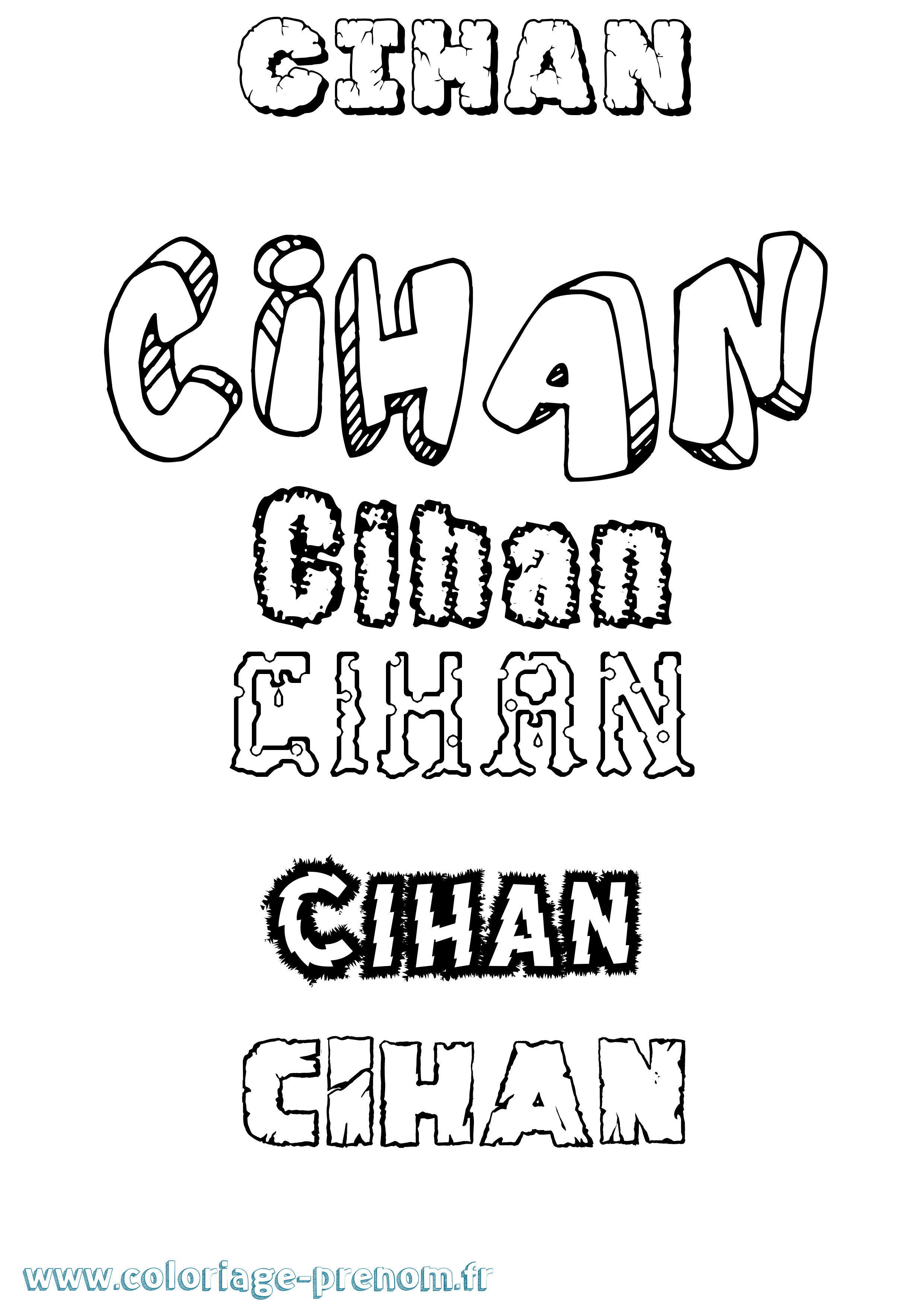 Coloriage prénom Cihan Destructuré
