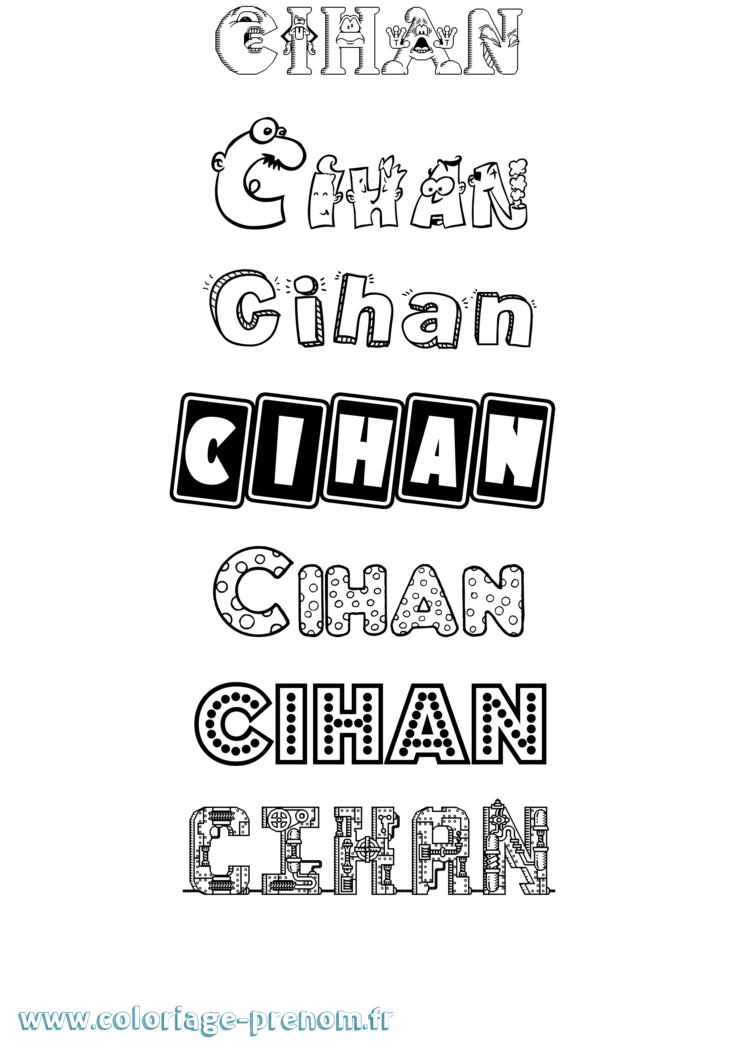 Coloriage prénom Cihan Fun