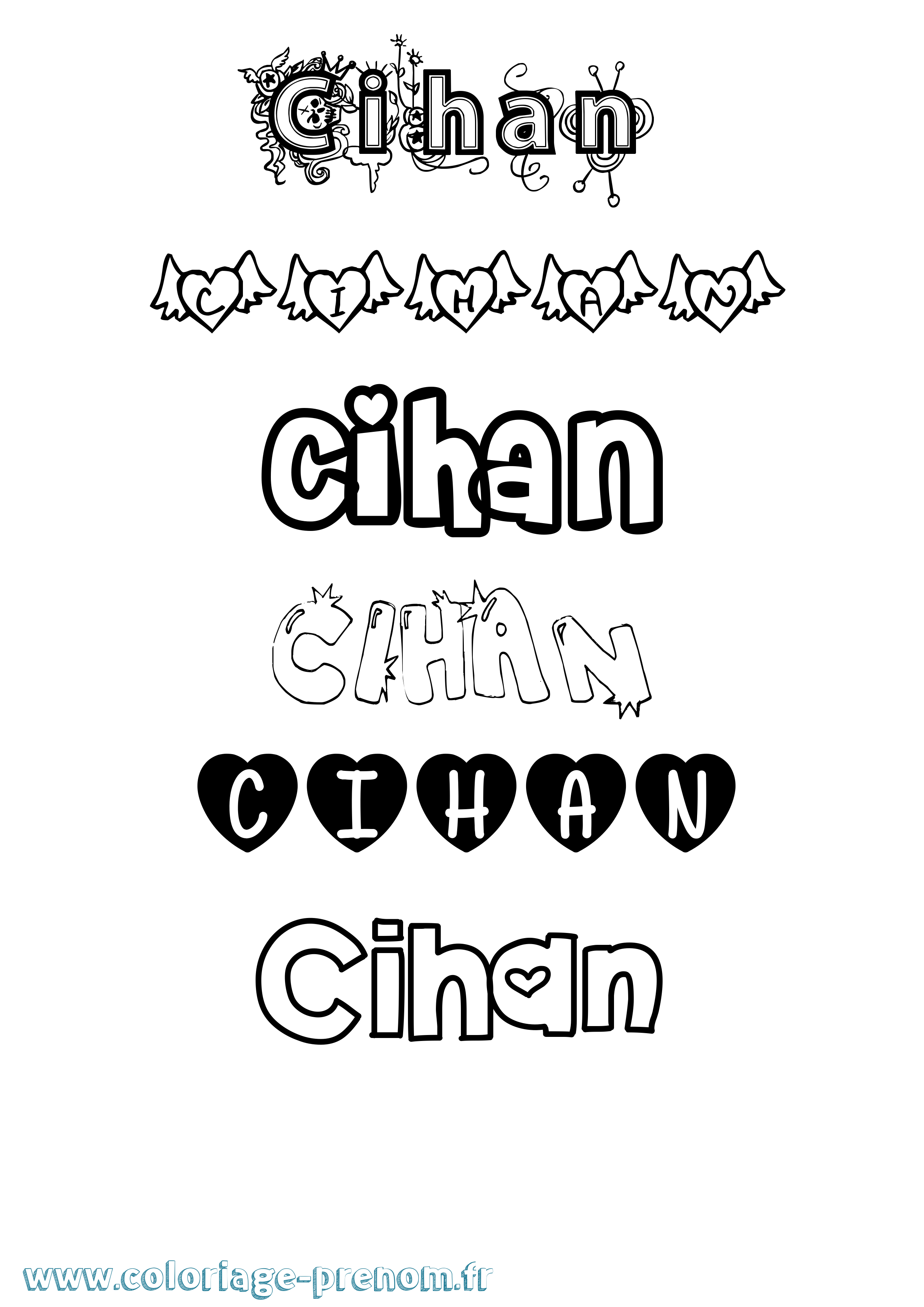 Coloriage prénom Cihan Girly