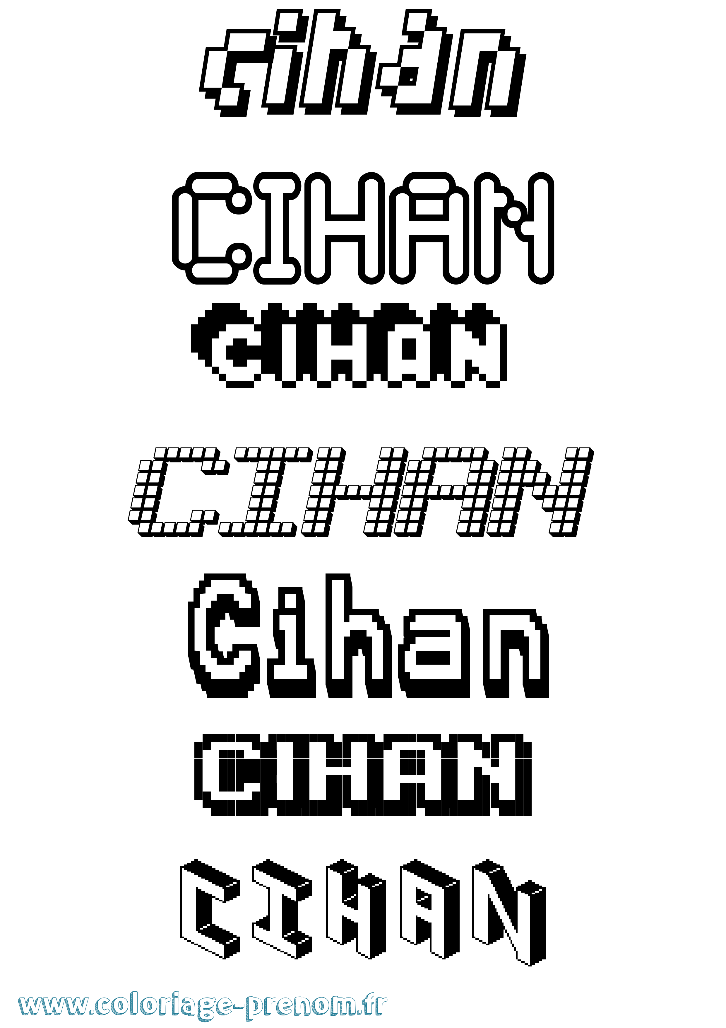 Coloriage prénom Cihan Pixel