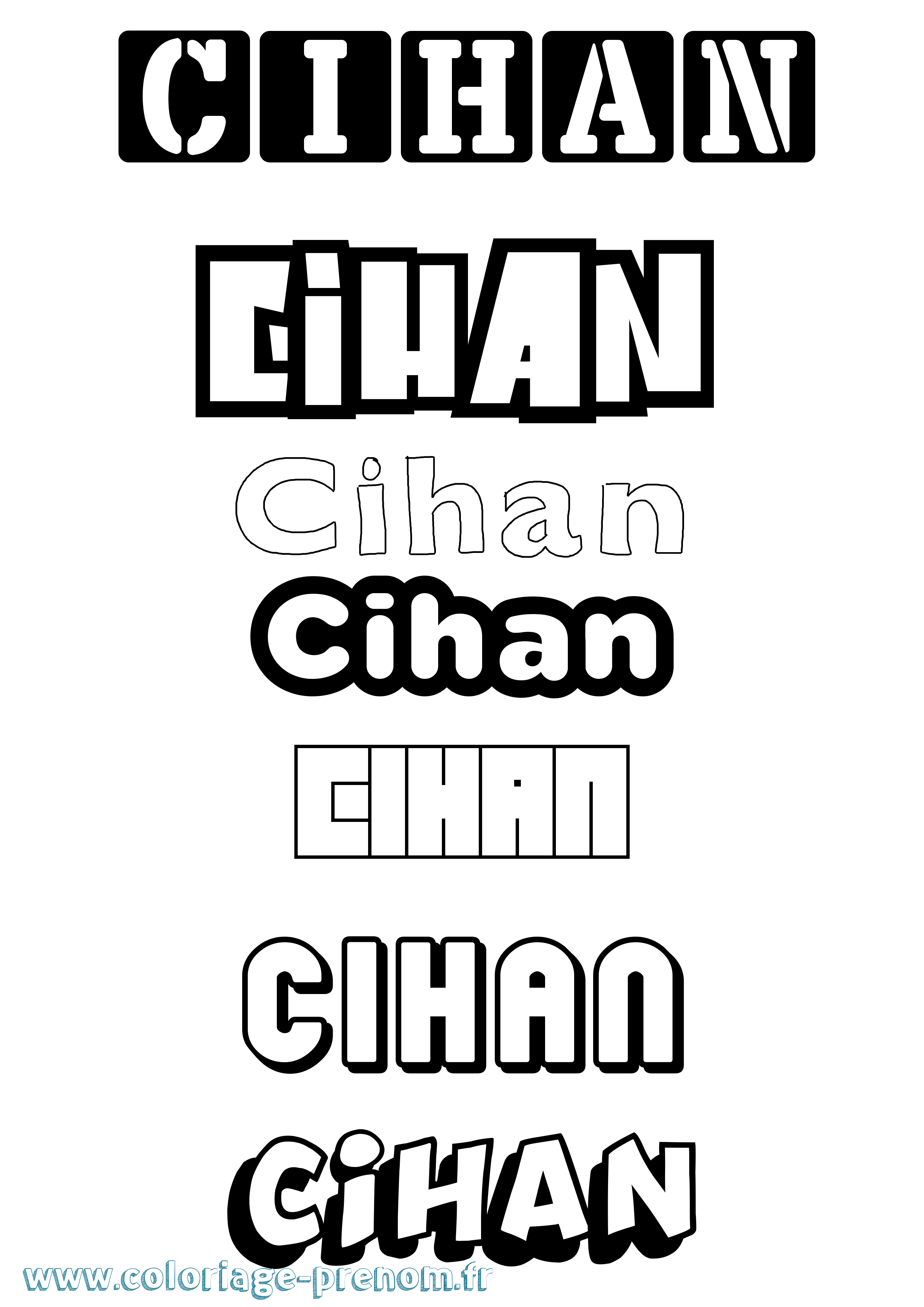 Coloriage prénom Cihan Simple