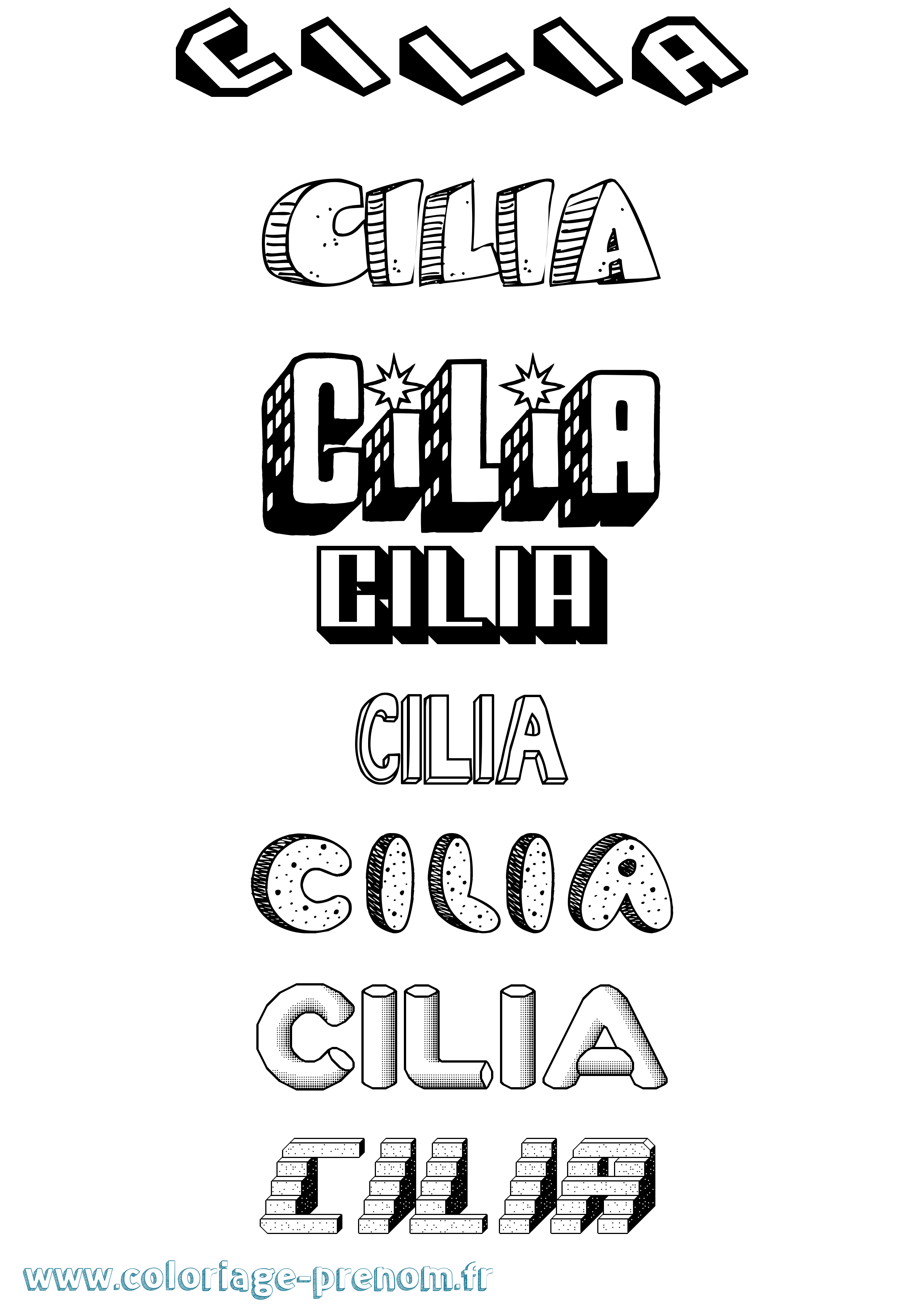 Coloriage prénom Cilia Effet 3D