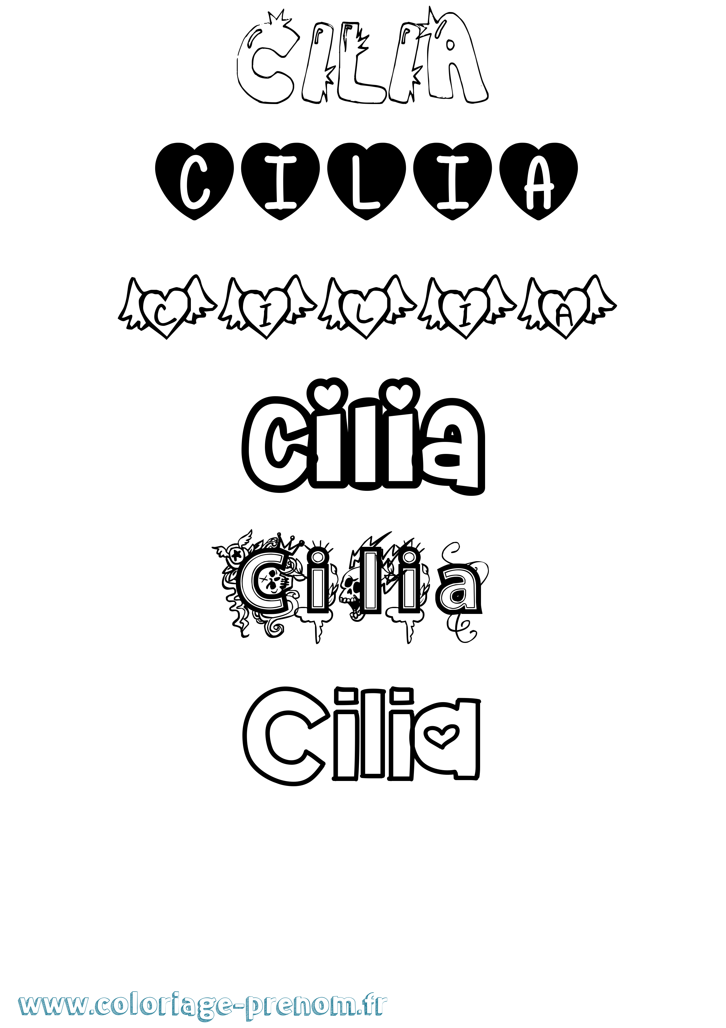 Coloriage prénom Cilia Girly