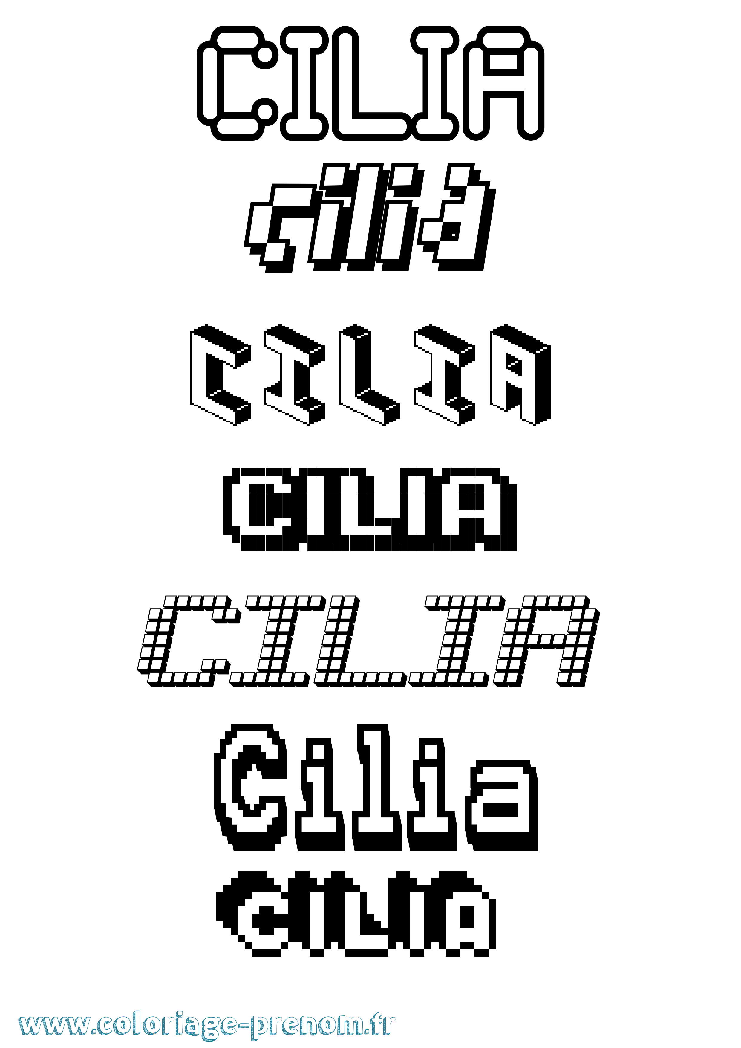 Coloriage prénom Cilia Pixel