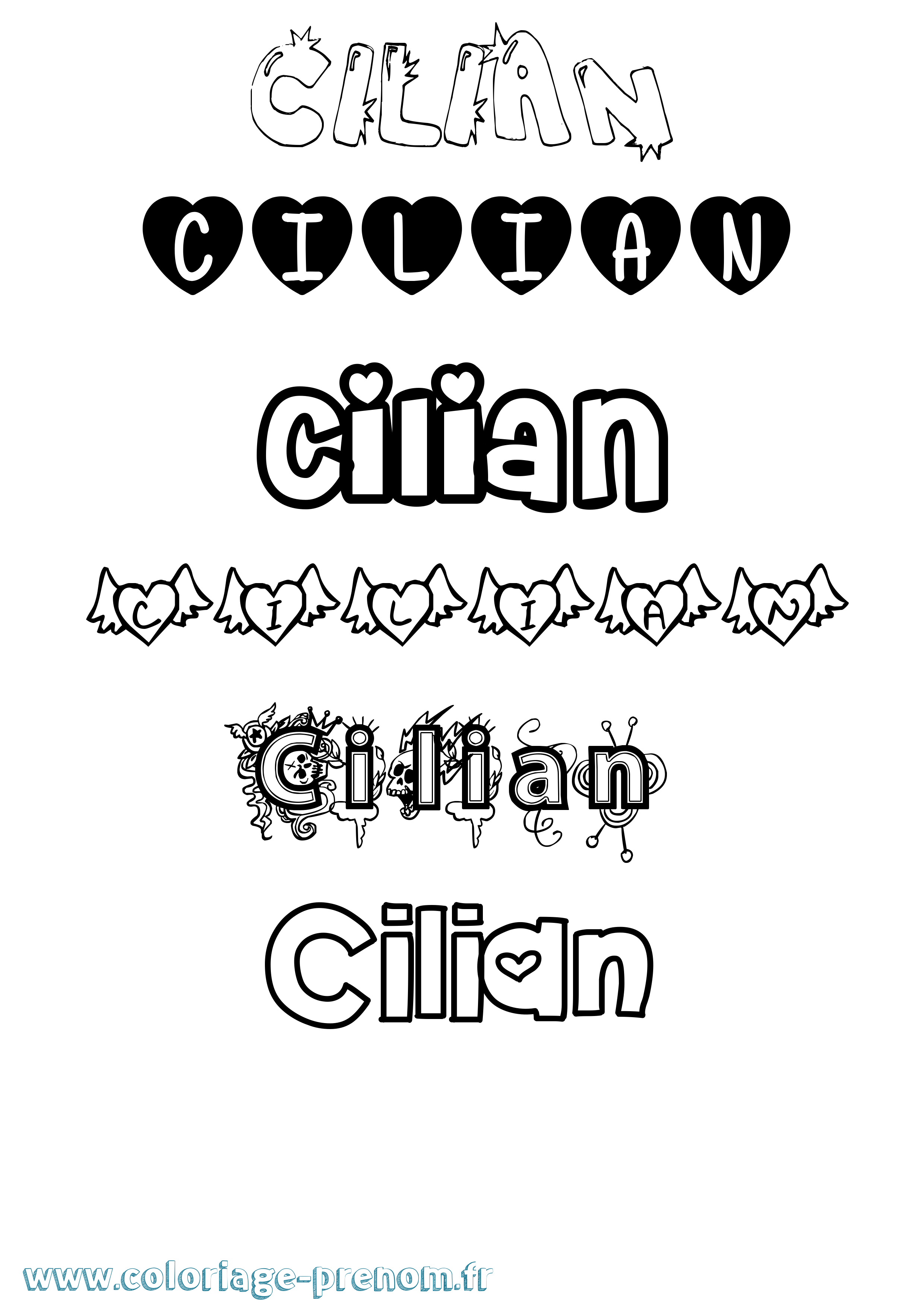 Coloriage prénom Cilian Girly
