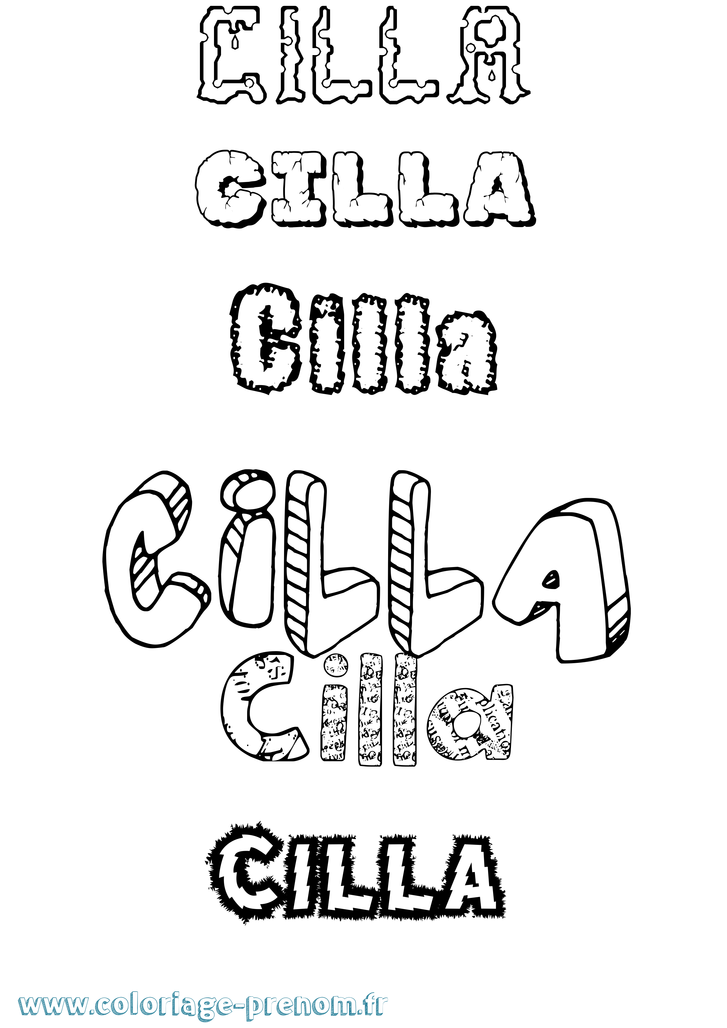 Coloriage prénom Cilla Destructuré