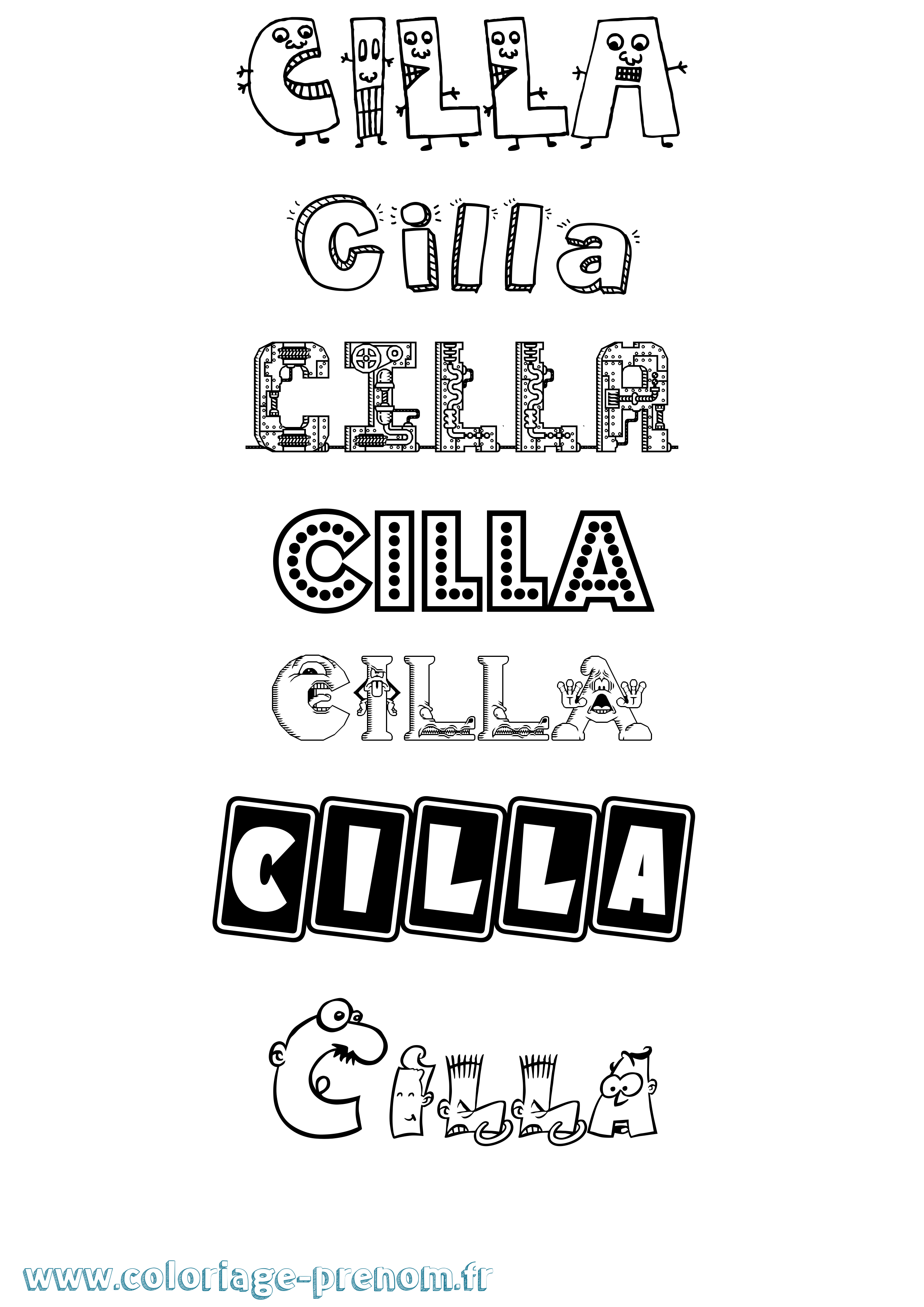 Coloriage prénom Cilla Fun