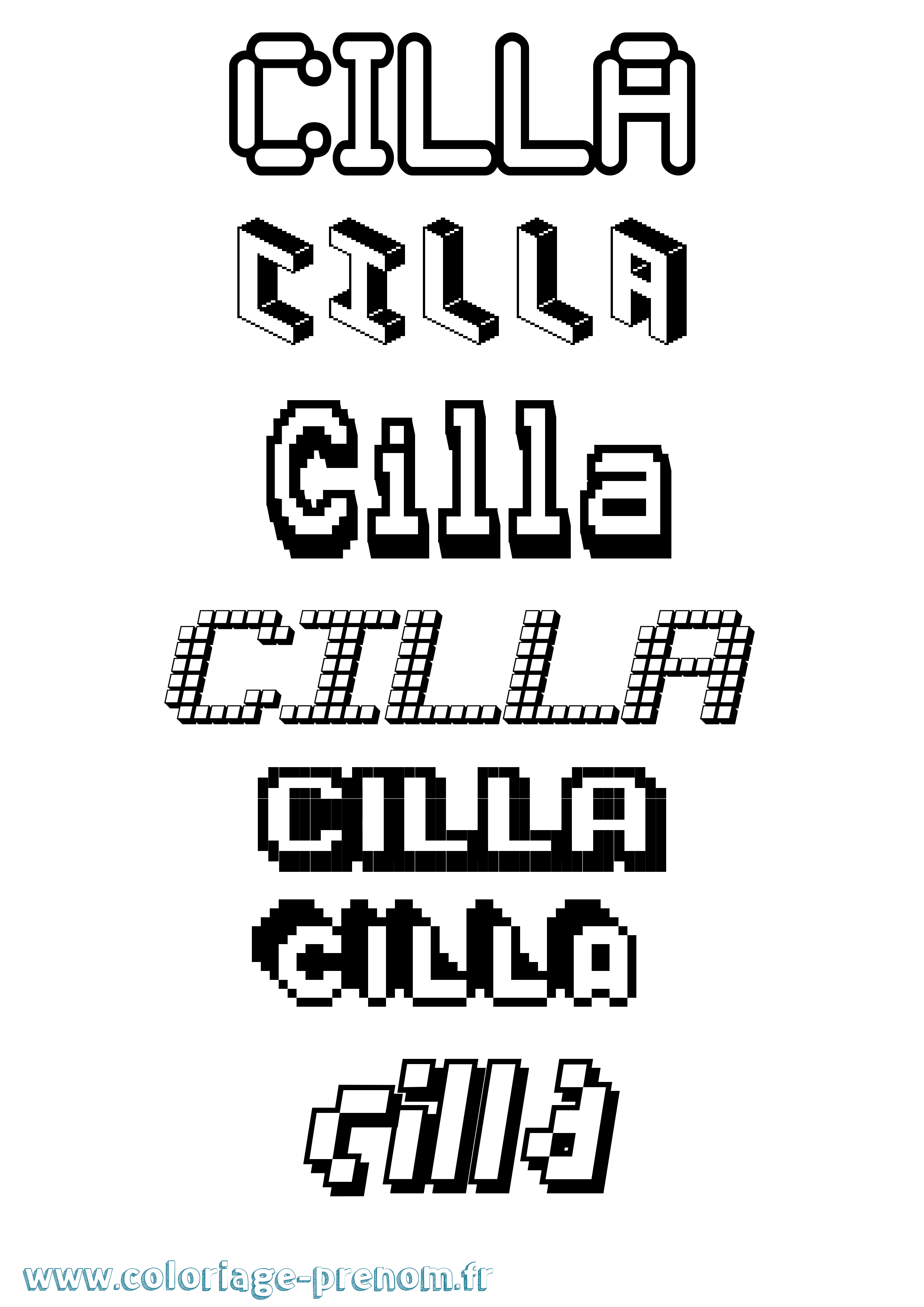 Coloriage prénom Cilla Pixel
