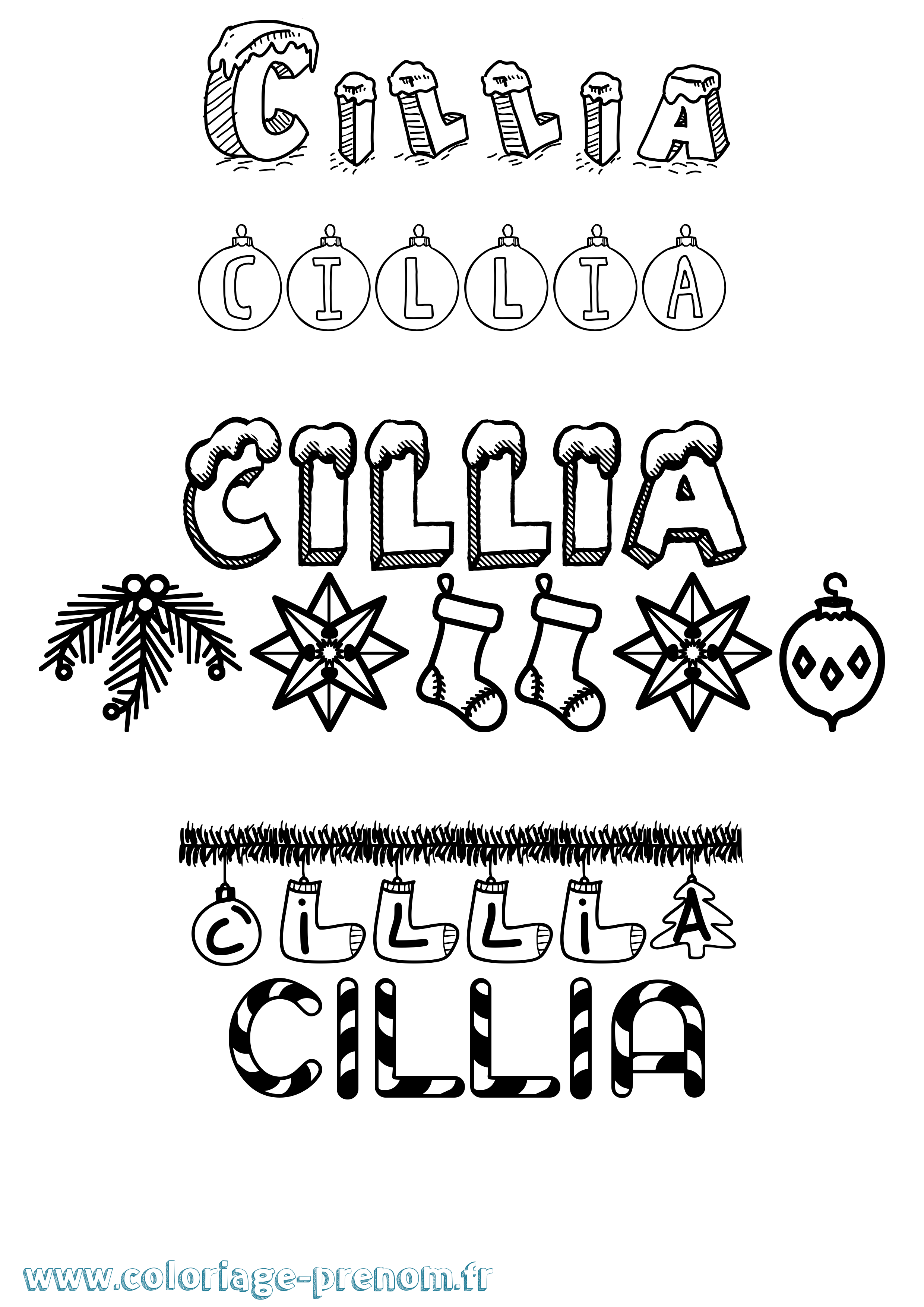 Coloriage prénom Cillia Noël