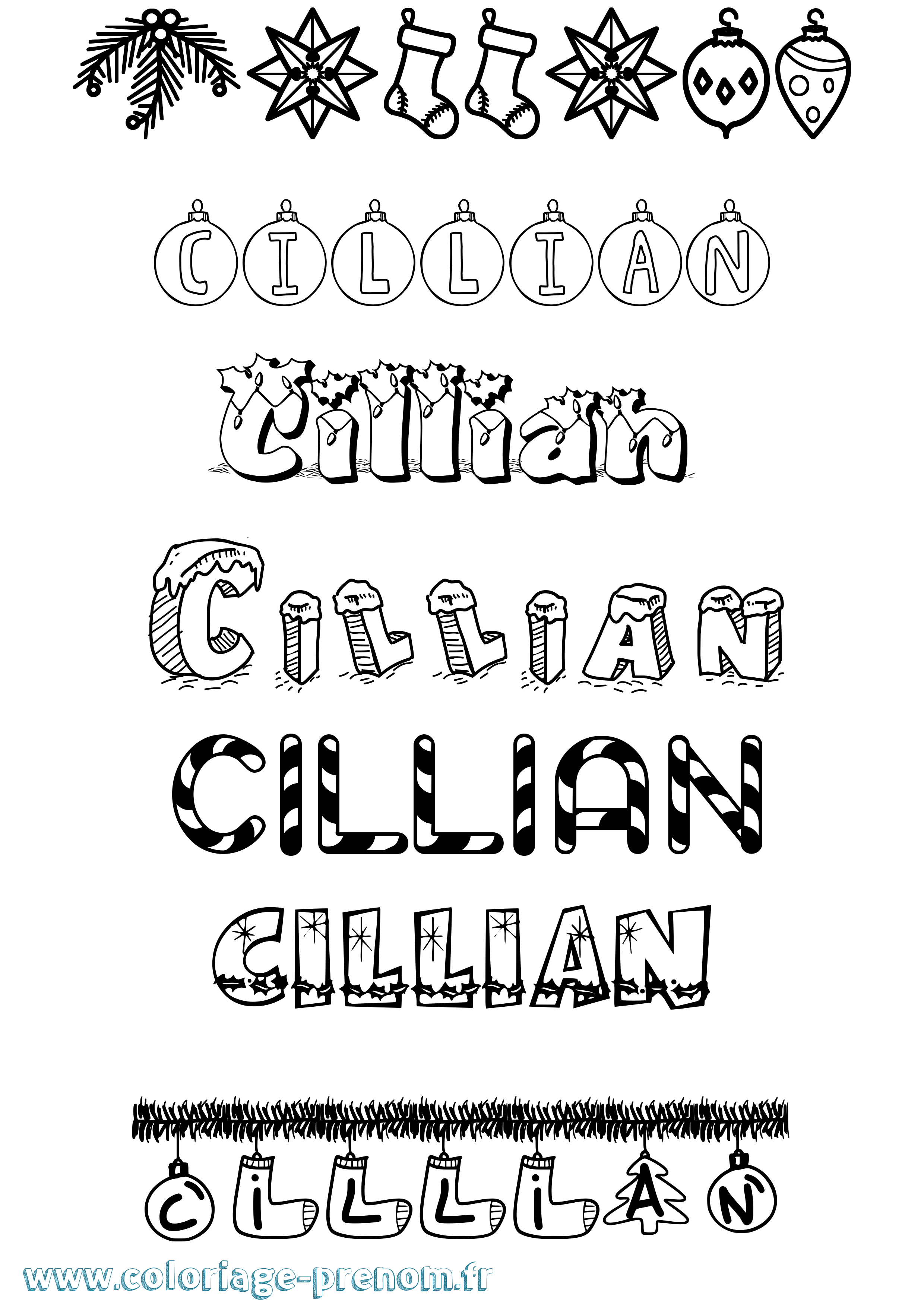 Coloriage Cillian Noël Coloriage prénom Cillian Noël