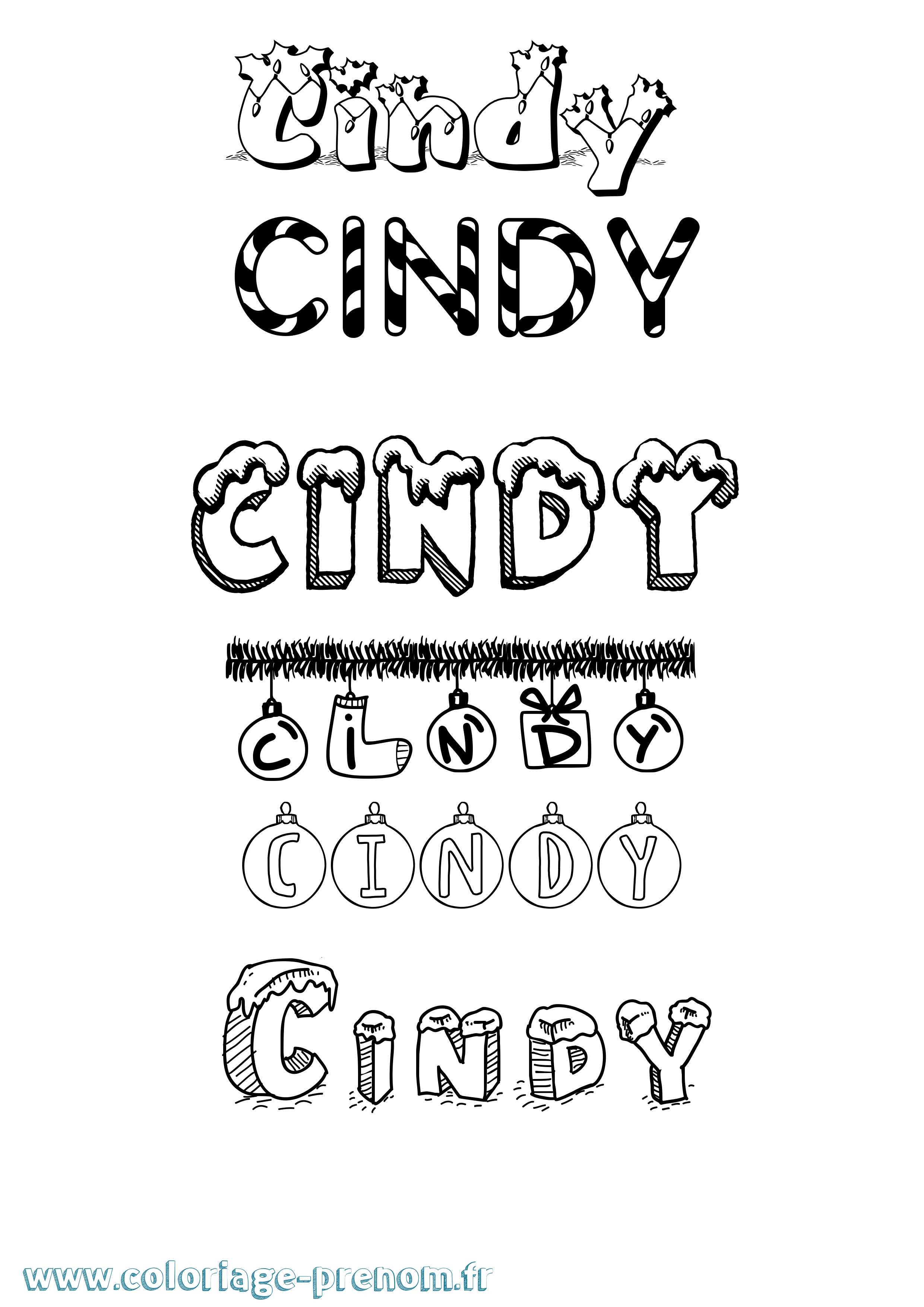 Coloriage prénom Cindy Noël