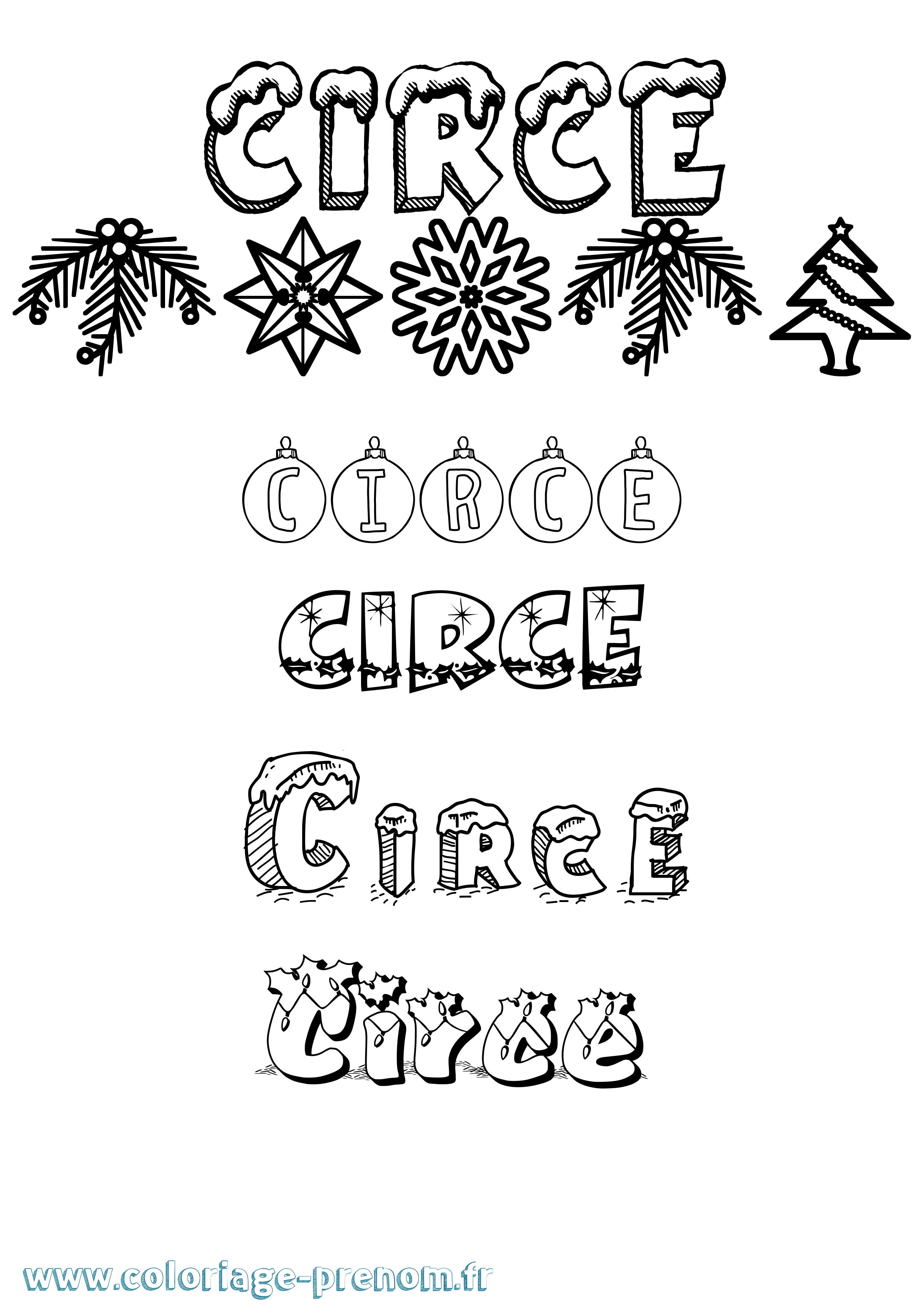 Coloriage Circe Noël Coloriage prénom Circe Noël