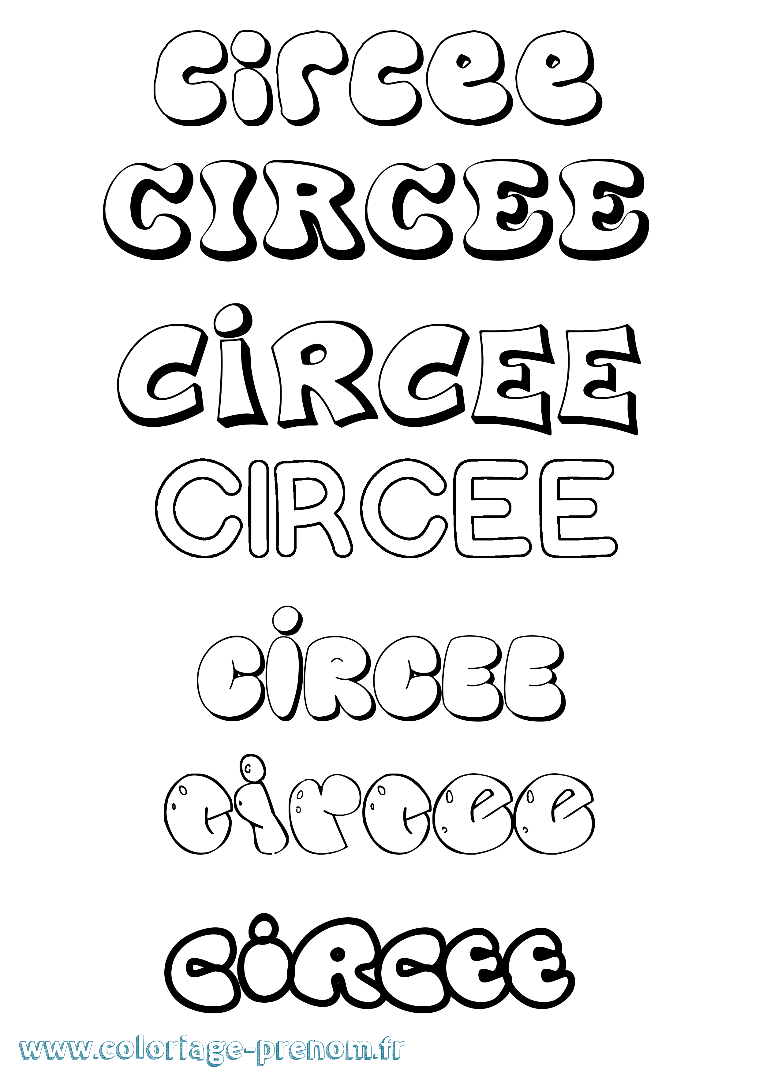 Coloriage prénom Circee Bubble