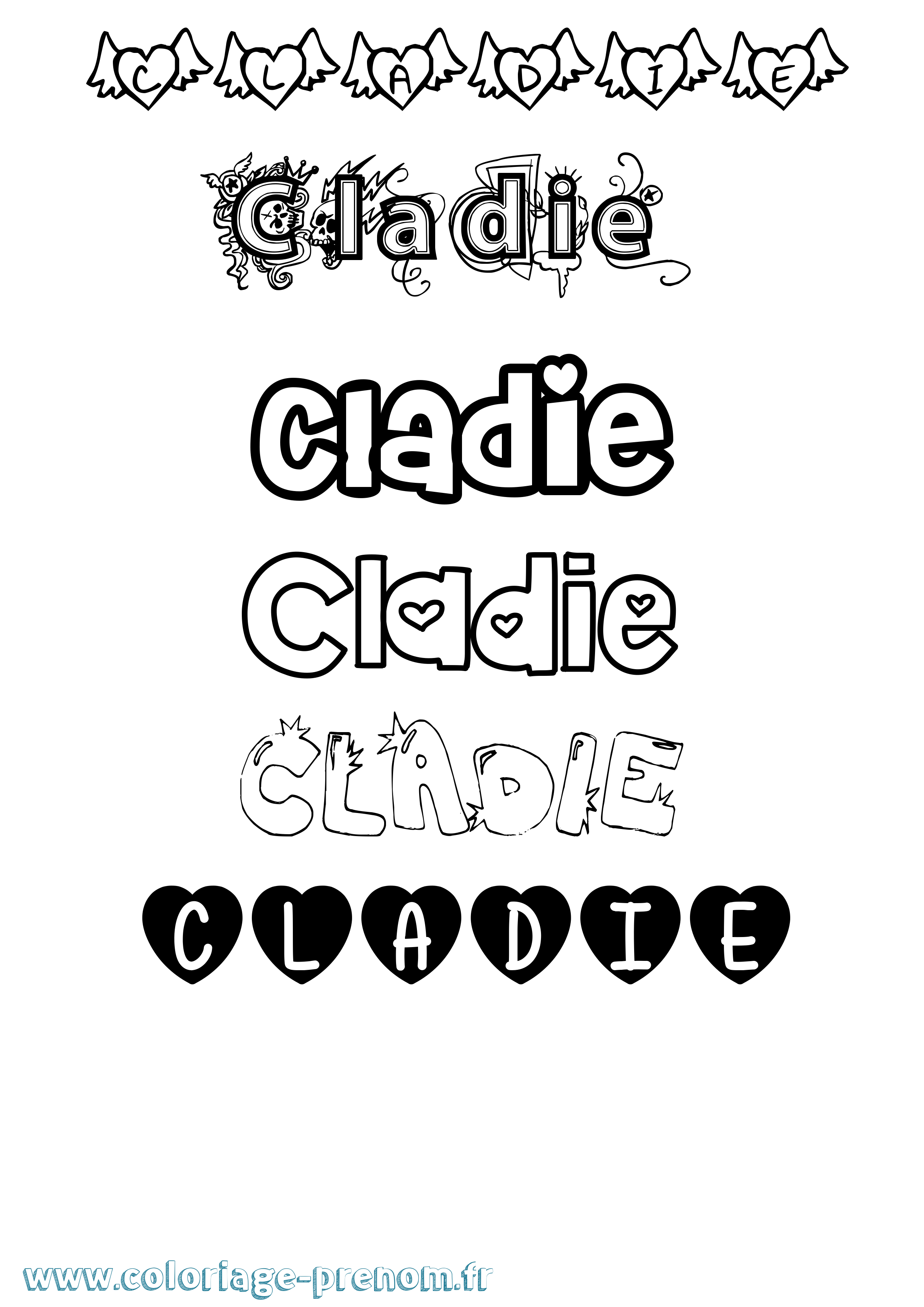 Coloriage prénom Cladie Girly