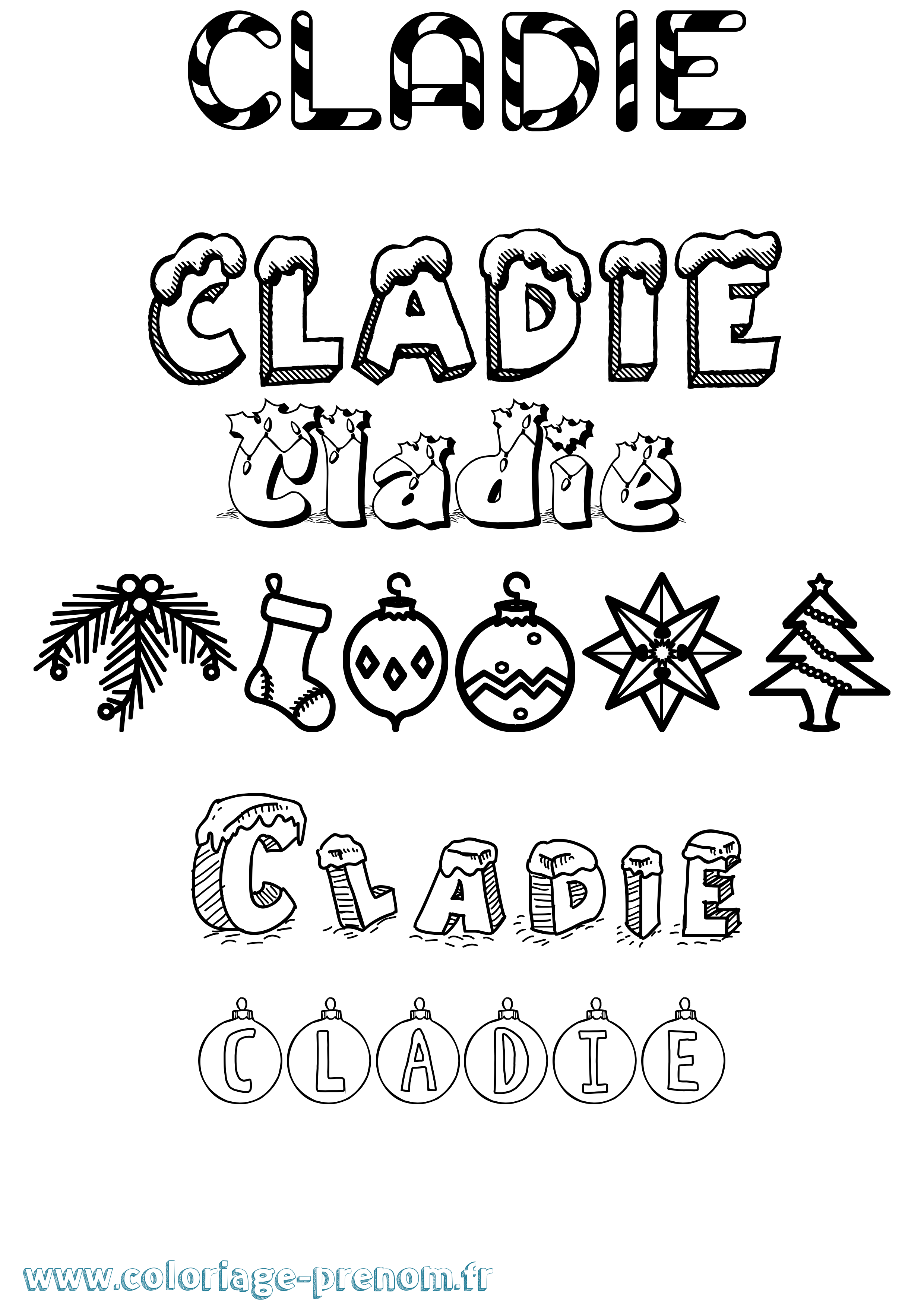 Coloriage prénom Cladie Noël