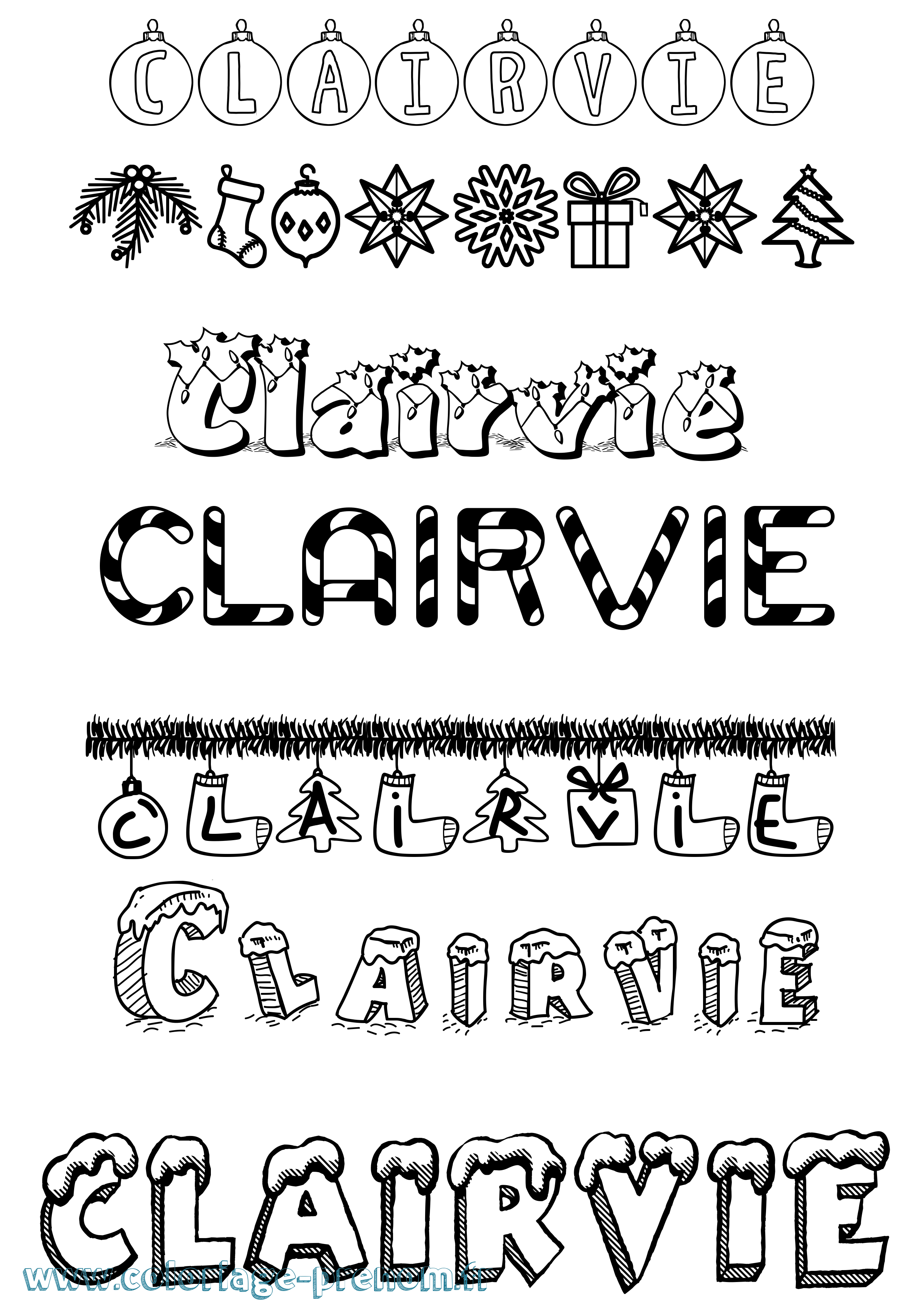 Coloriage prénom Clairvie Noël
