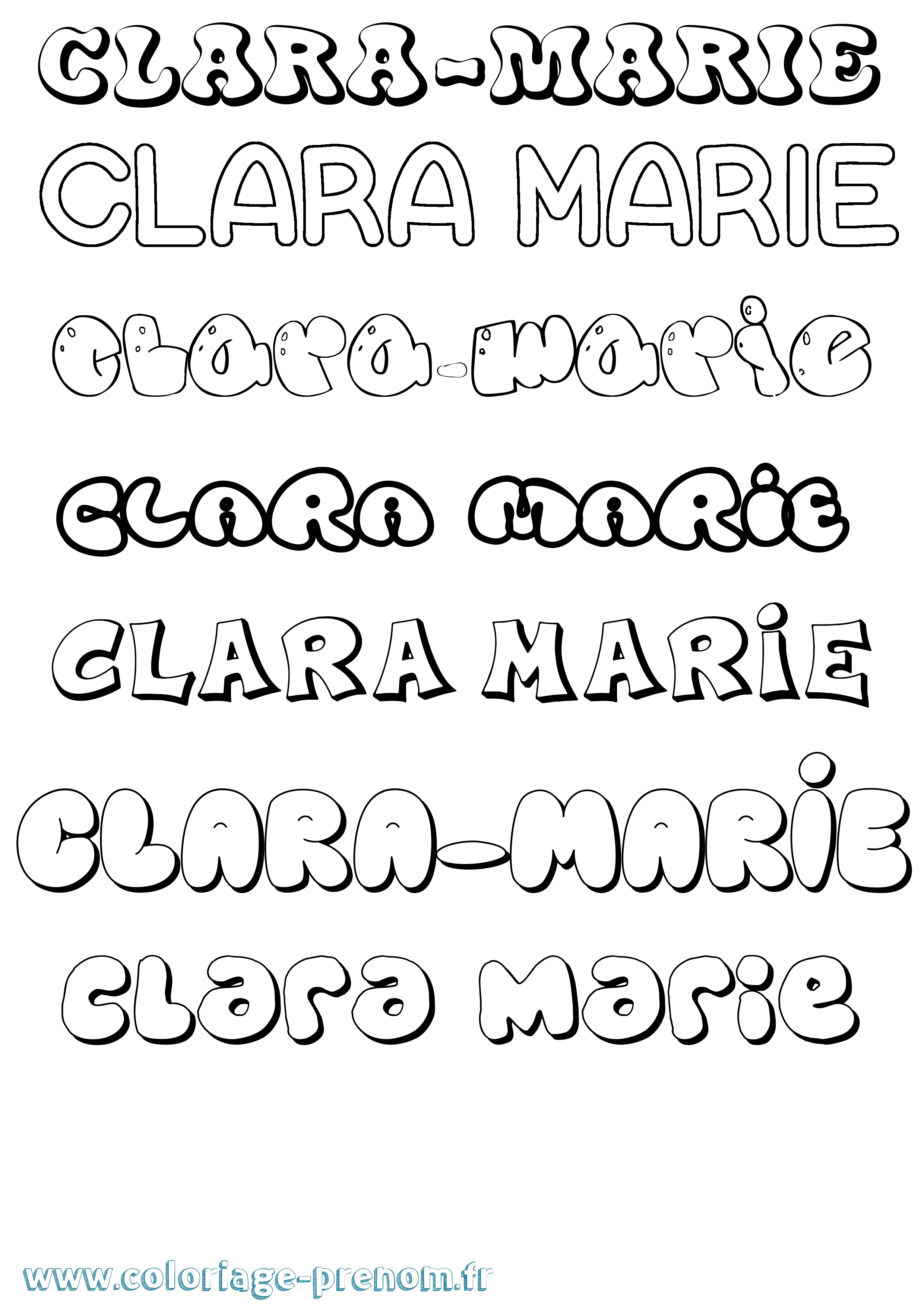 Coloriage prénom Clara-Marie Bubble