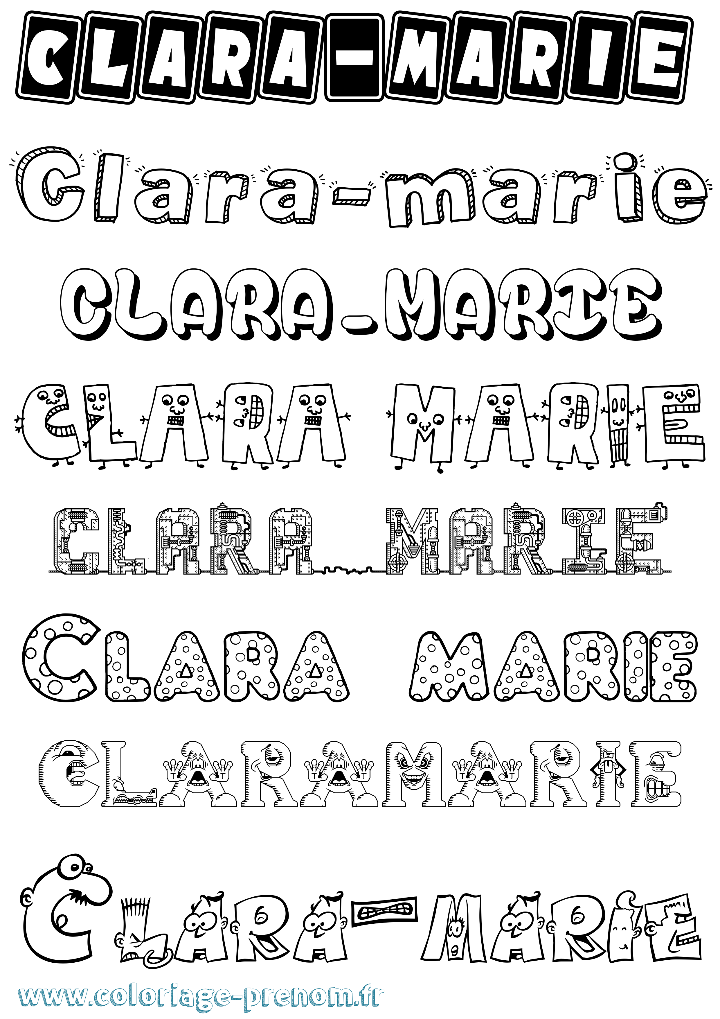 Coloriage prénom Clara-Marie Fun
