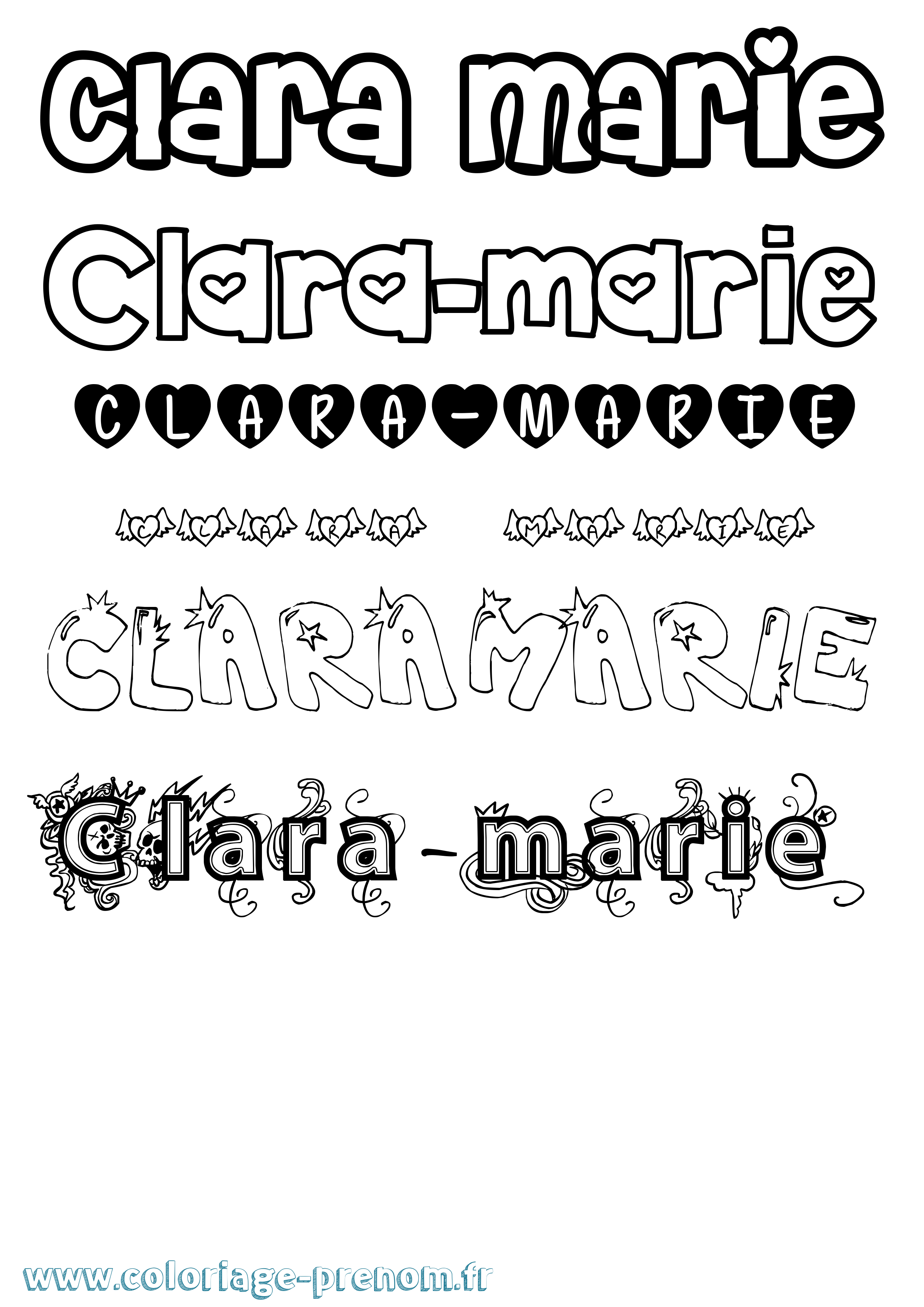 Coloriage prénom Clara-Marie Girly