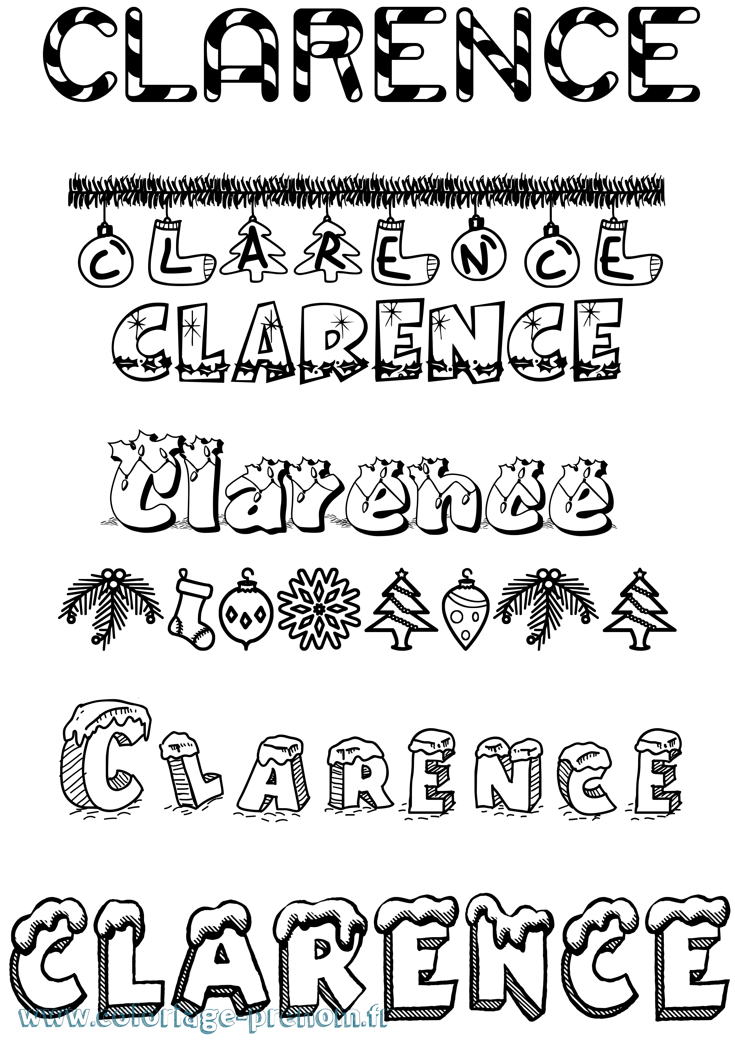 Coloriage prénom Clarence Noël